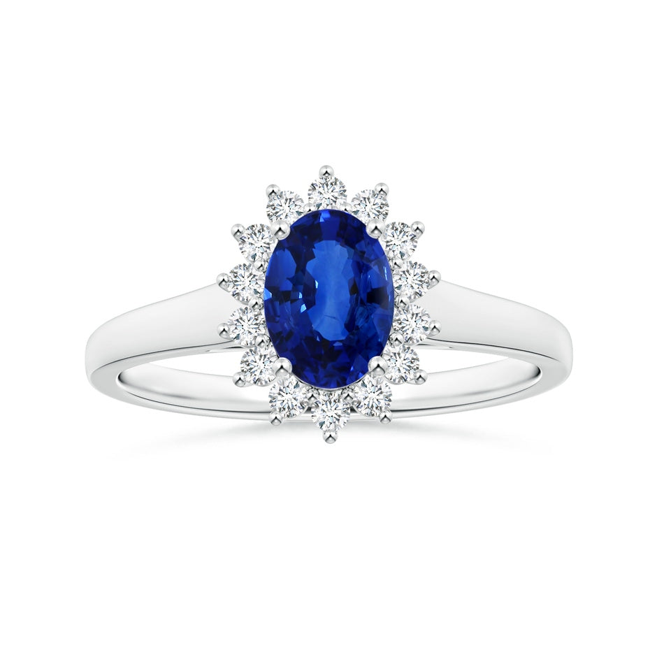 GIA Certified Princess Diana Inspired Oval Sapphire Tapered Ring with Halo