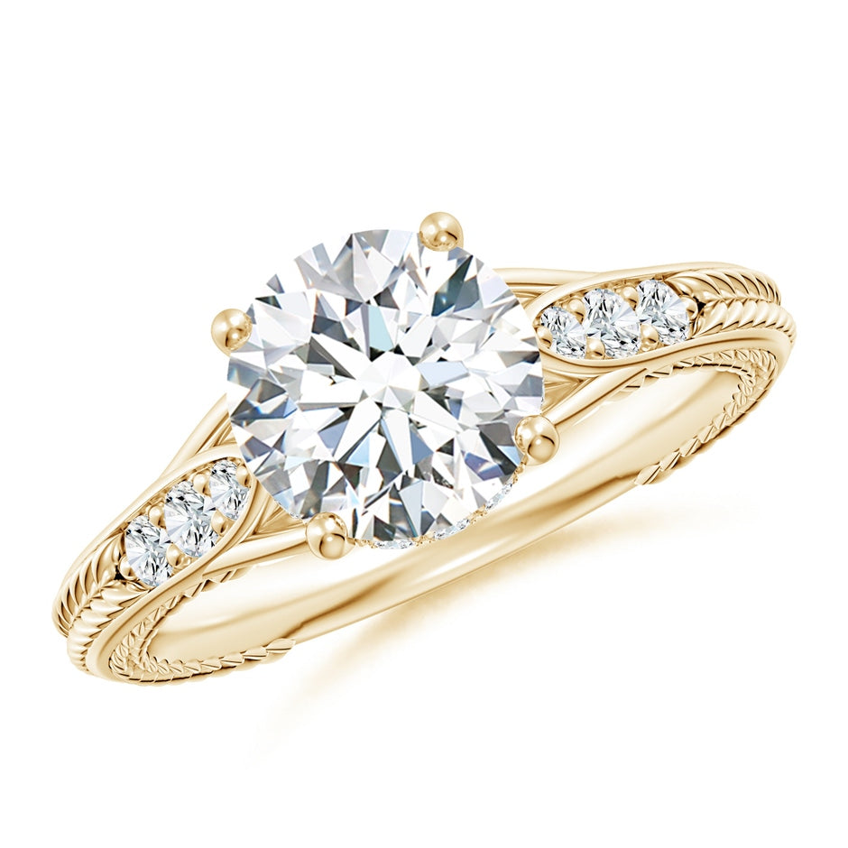 Vintage Inspired Round Lab-Grown Diamond Hidden Halo Engagement Ring