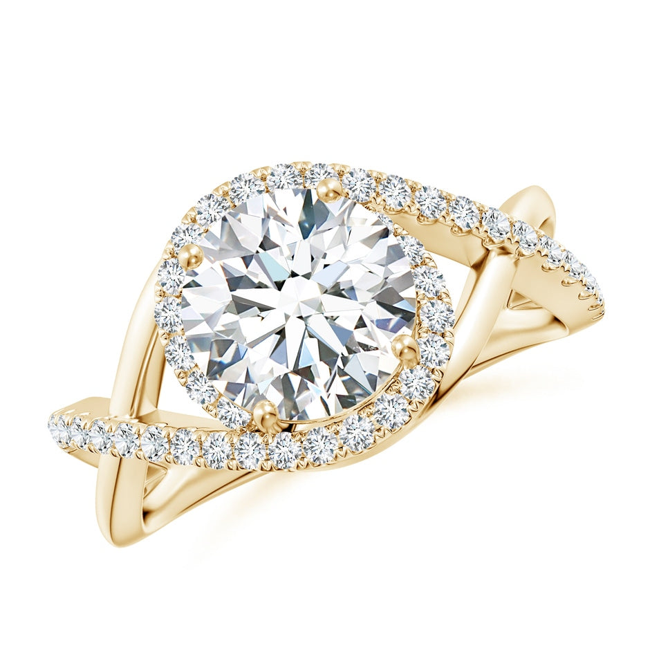Round Lab-Grown Diamond Criss Cross Shank Engagement Ring with Accents