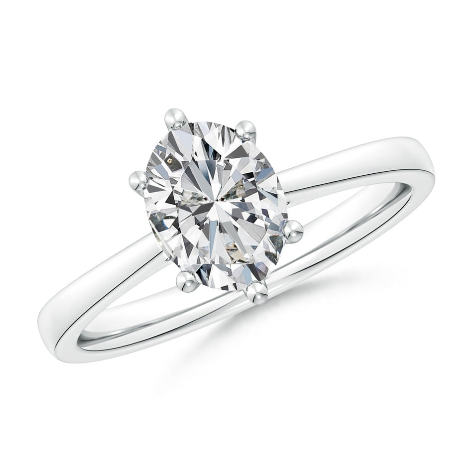 Six Prong-Set Oval Diamond Reverse Tapered Shank Cathedral Engagement Ring