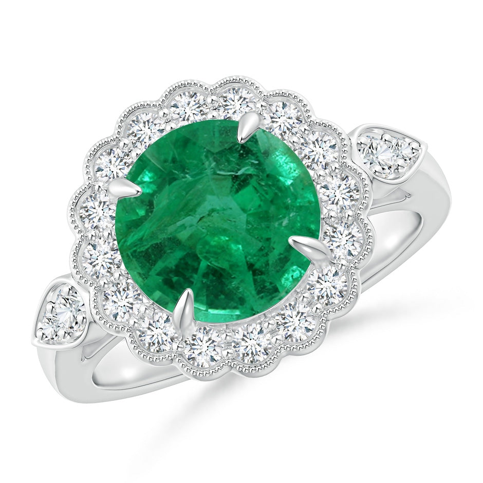 GIA Certified Vintage Style Emerald Floral Ring