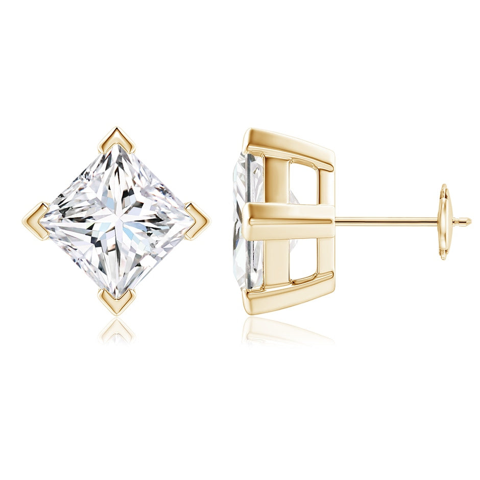 V-Prong Set Princess-Cut Lab-Grown Diamond Stud Earrings