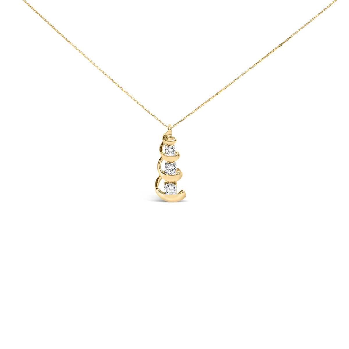 10k Yellow Gold 1/4 Cttw Diamond 3 Stone Swirl and Drop Pendant Necklace