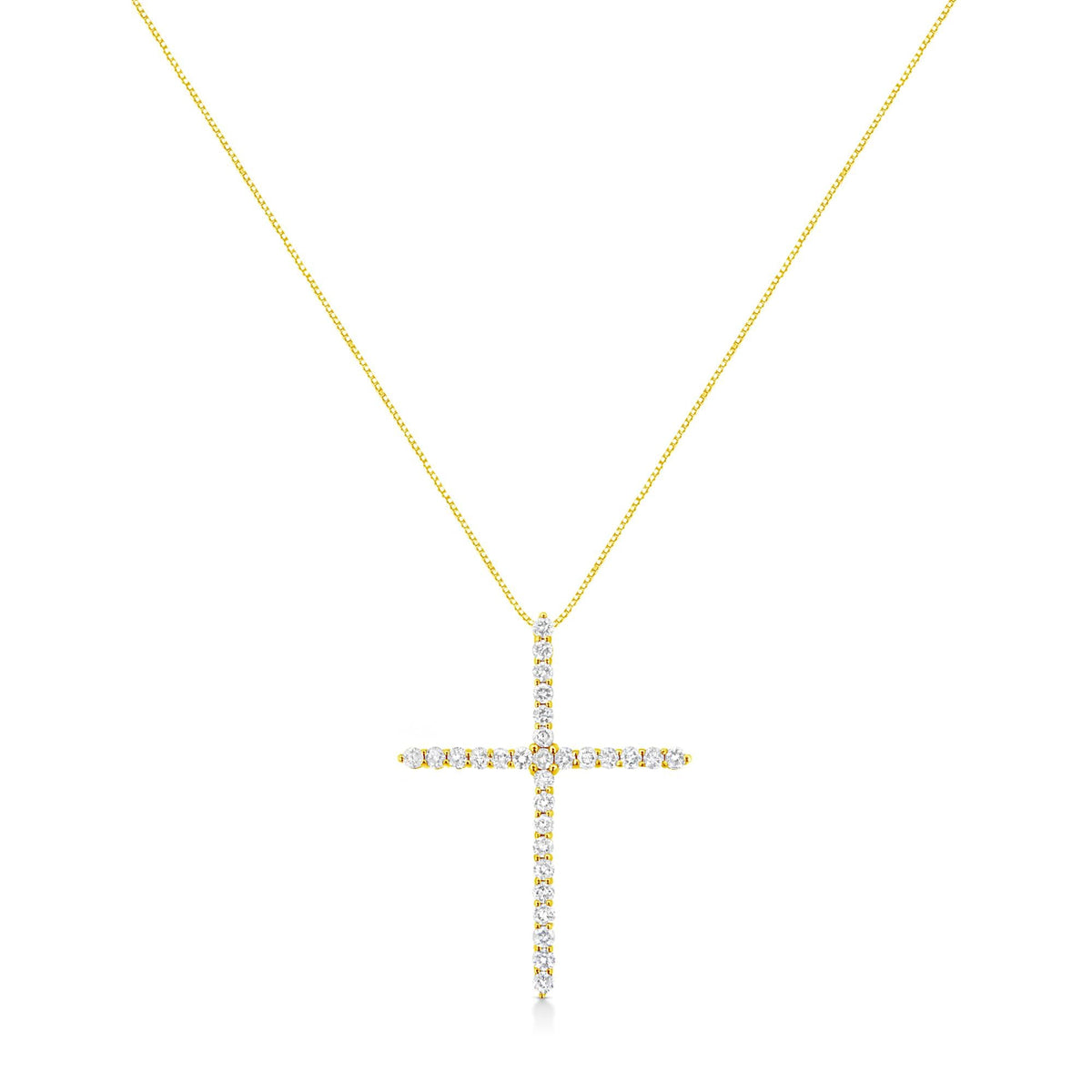 10K Yellow Gold 3.00 cttw Round-Cut Diamond Cross 18" Pendant Necklace (J-K Color, I1-I2 Clarity)