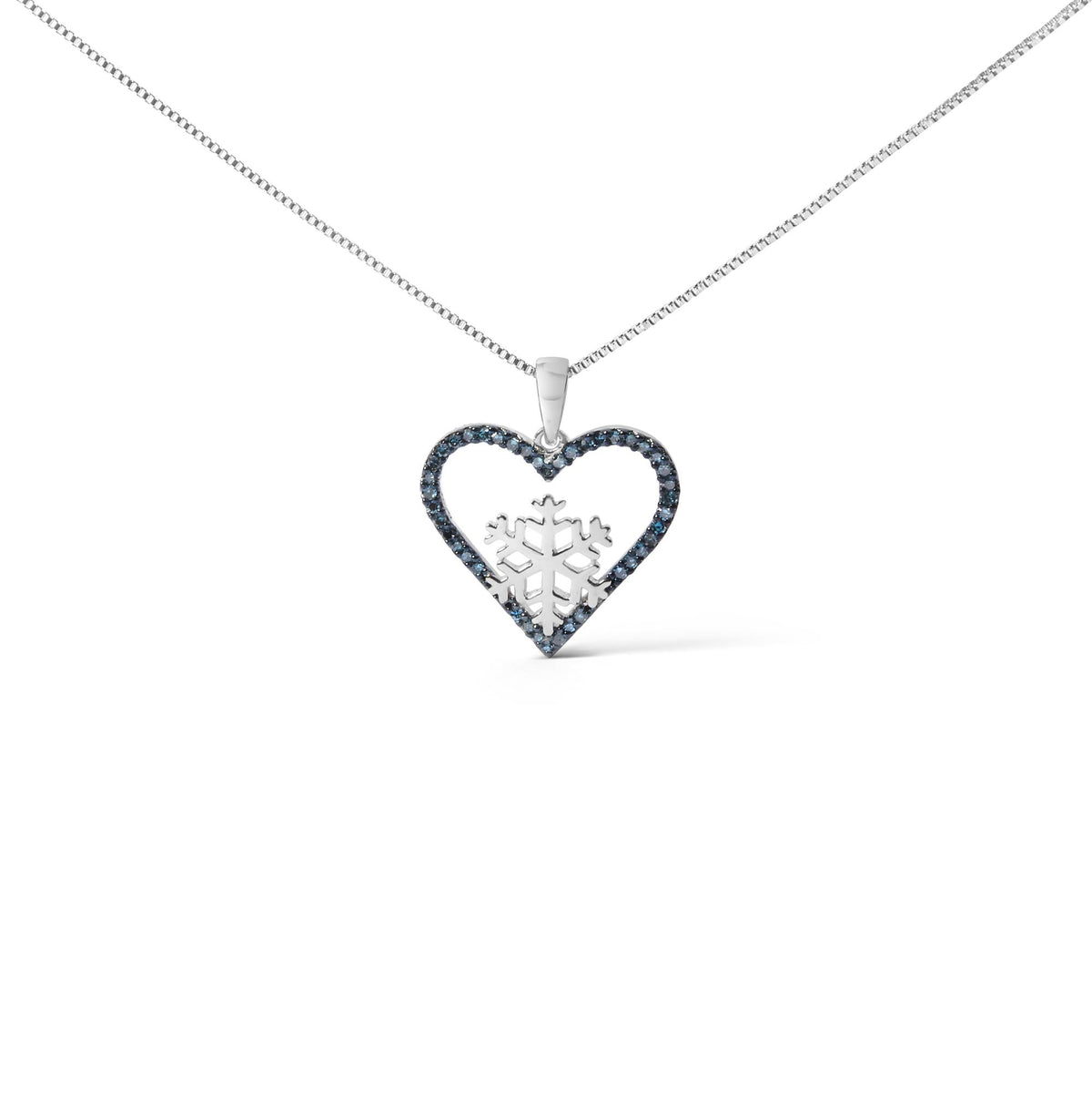925 Sterling Silver 1/10ct TDW Blue Treated Diamond Heart Pendant Necklace