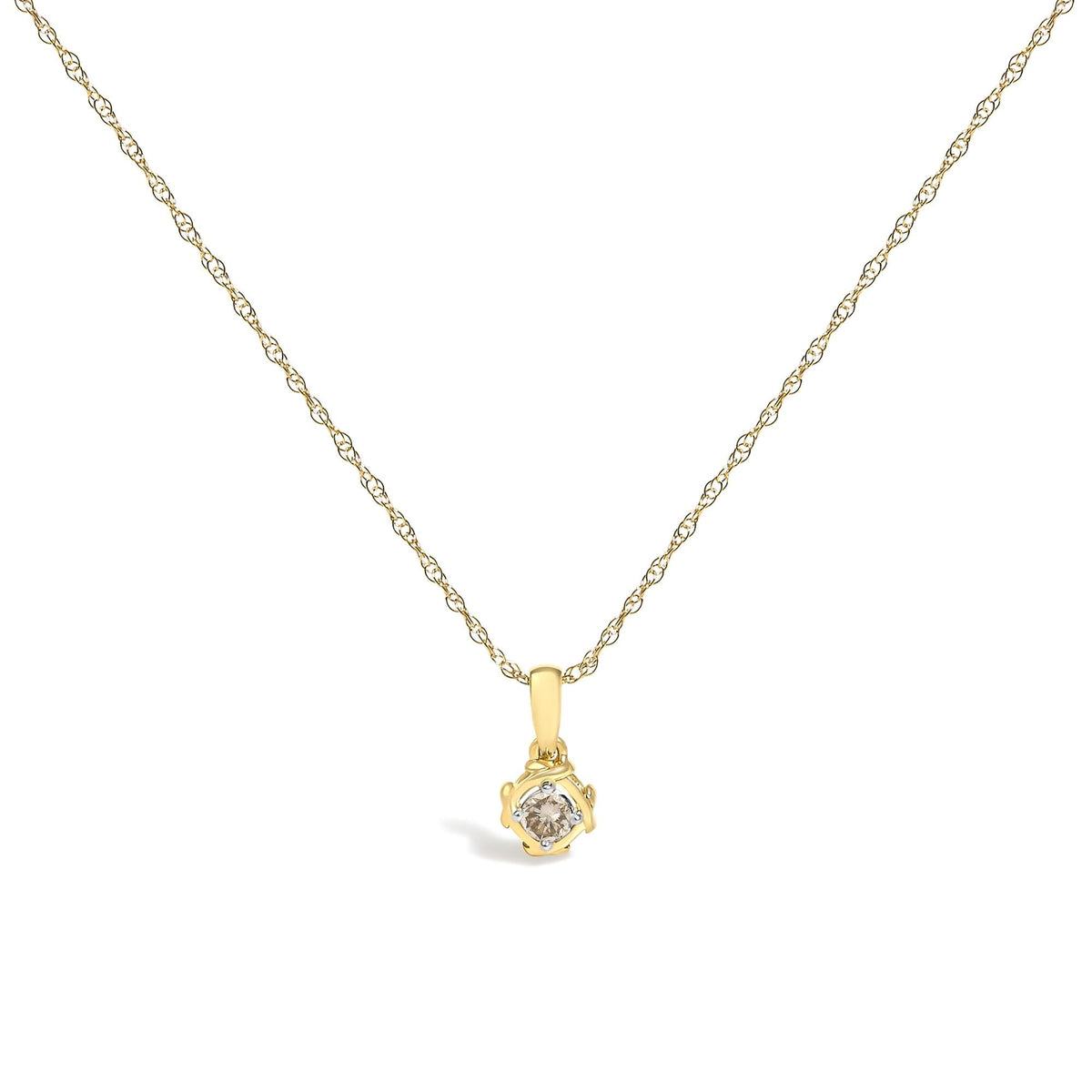 14K Yellow Gold Plated Sterling Silver 1/5 Cttw Diamond Swirl Pendant Necklace