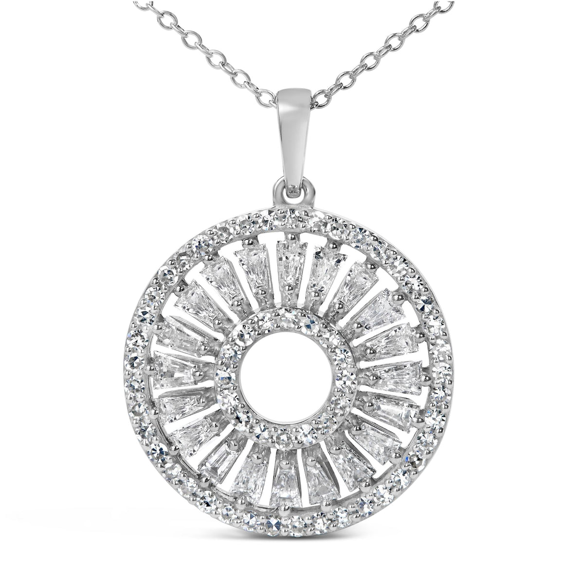 Sterling Silver 1 1/6 Cttw Diamond Openwork Medallion Pendant Necklace