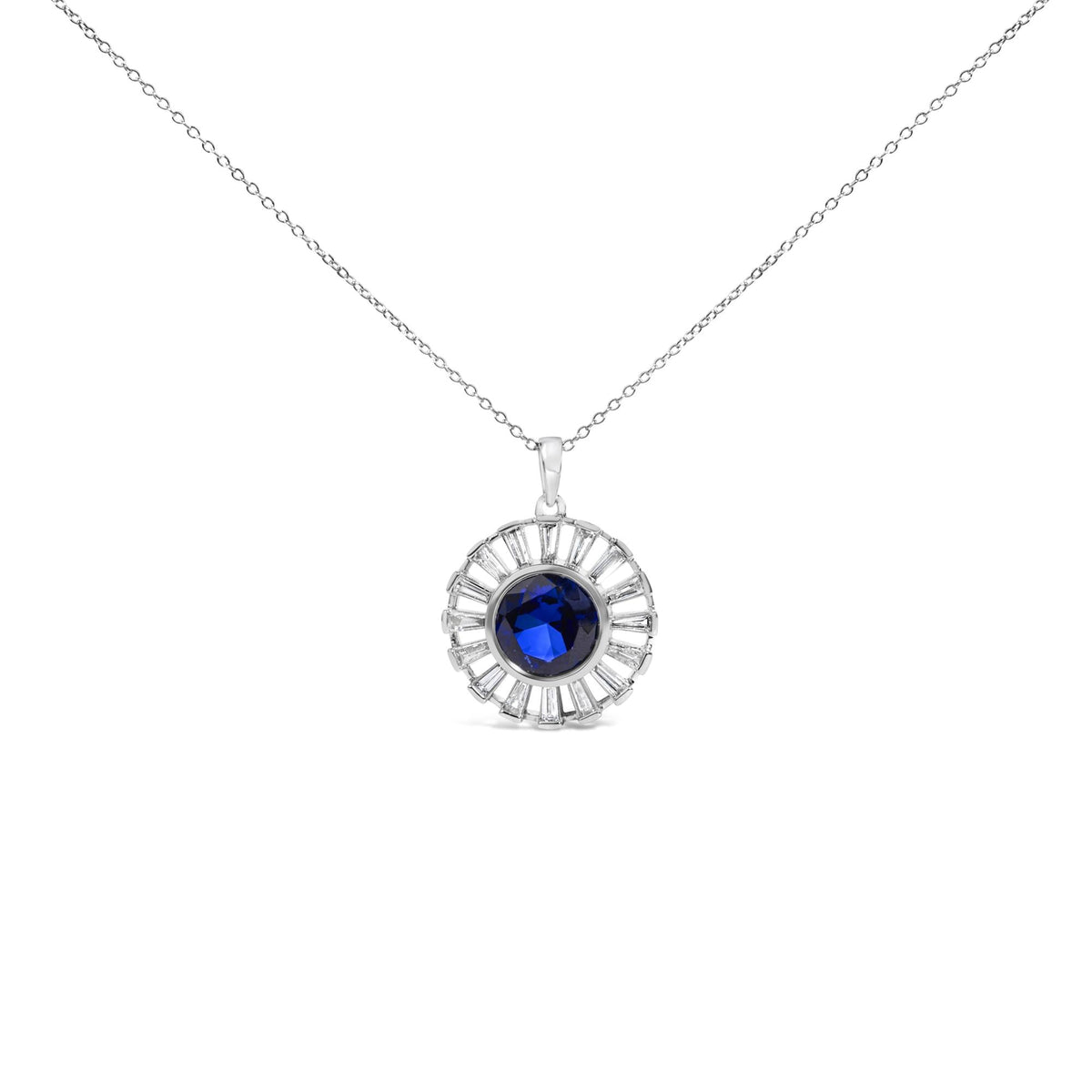 Sterling Silver Lab Grown Sapphire and Diamond Medallion Pendant Necklace