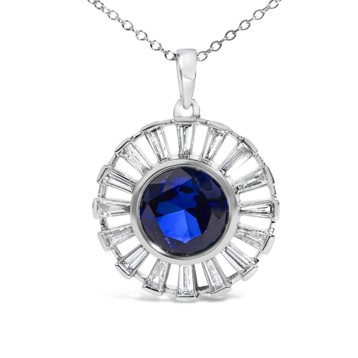 Sterling Silver Lab Grown Sapphire and Diamond Medallion Pendant Necklace