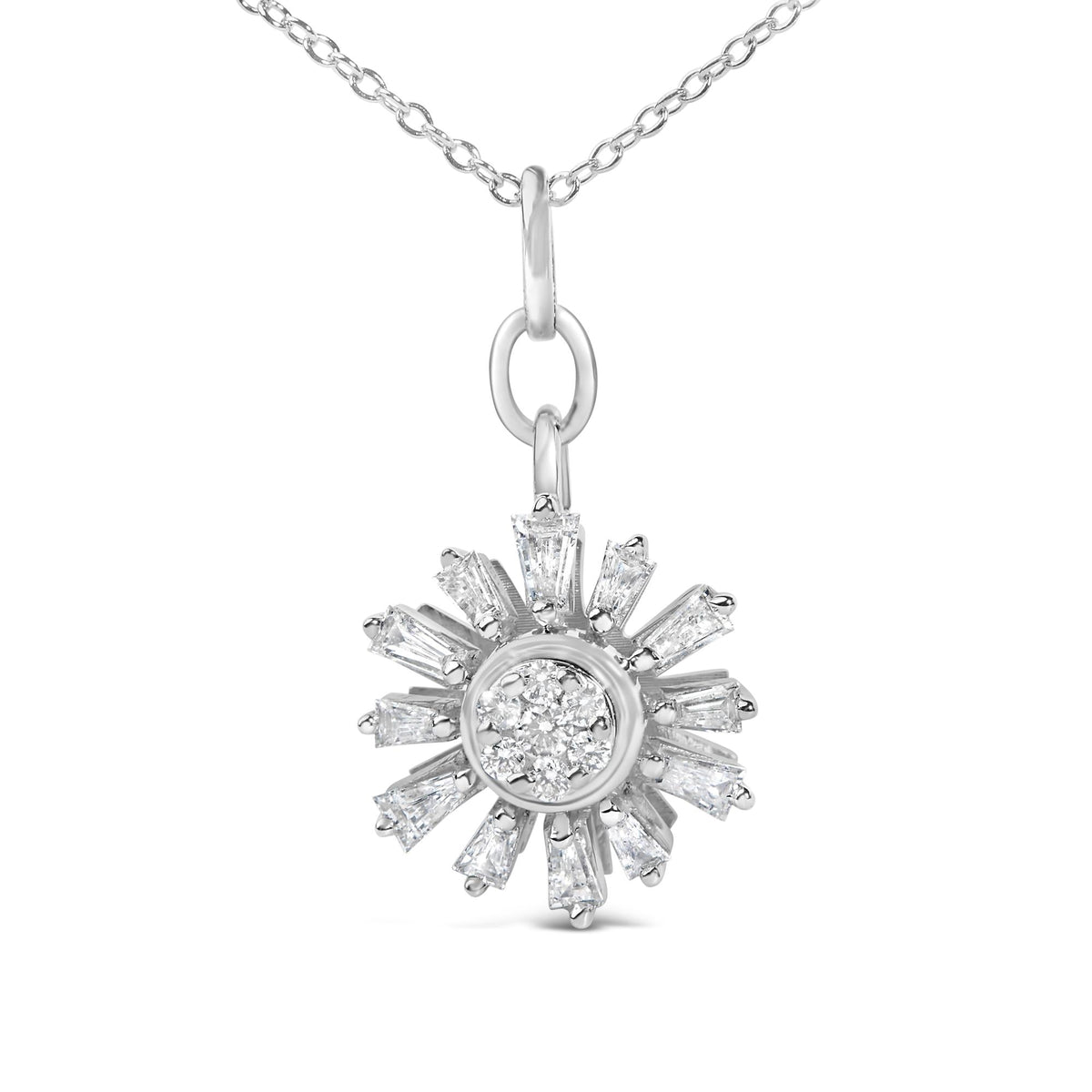 Sterling Silver 3/8 Cttw Diamond Starburst Medallion Pendant Necklace
