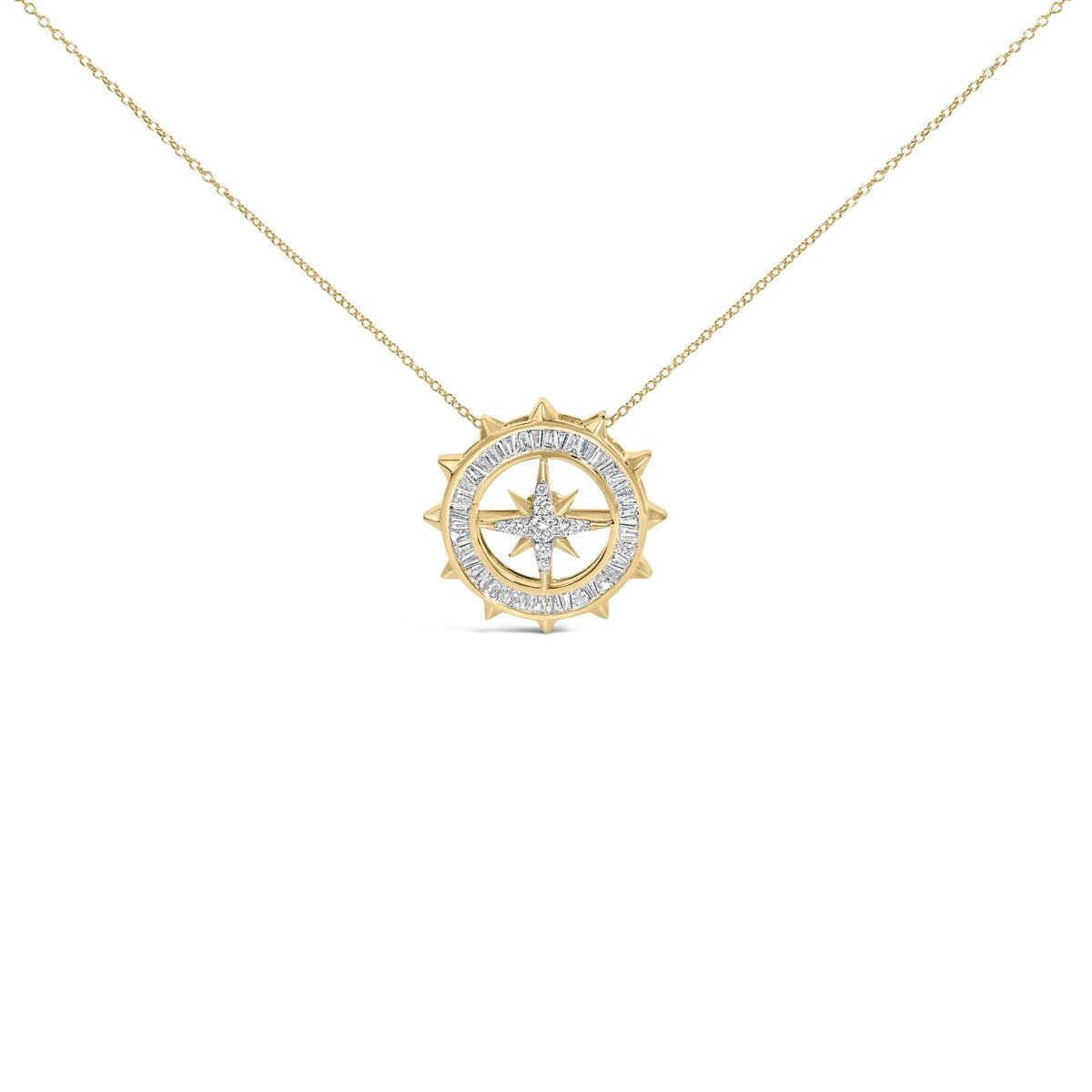 14KT Yellow Gold Plated Sterling Silver 1 Cttw Diamond Compass Medallion Pendant Necklace