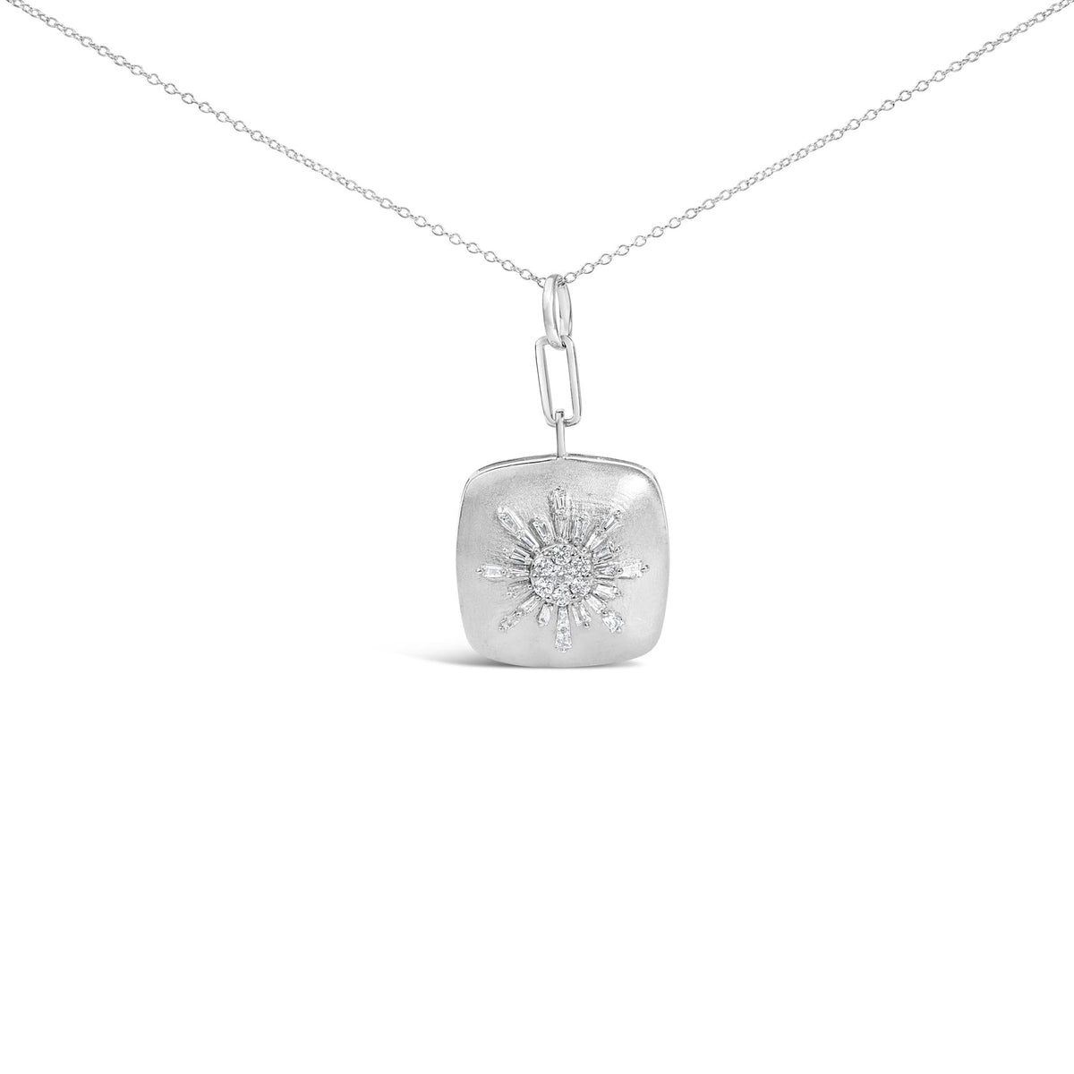 Sterling Silver 1/2 Cttw Diamond Sunburst Medallion Pendant Necklace Cable Chain