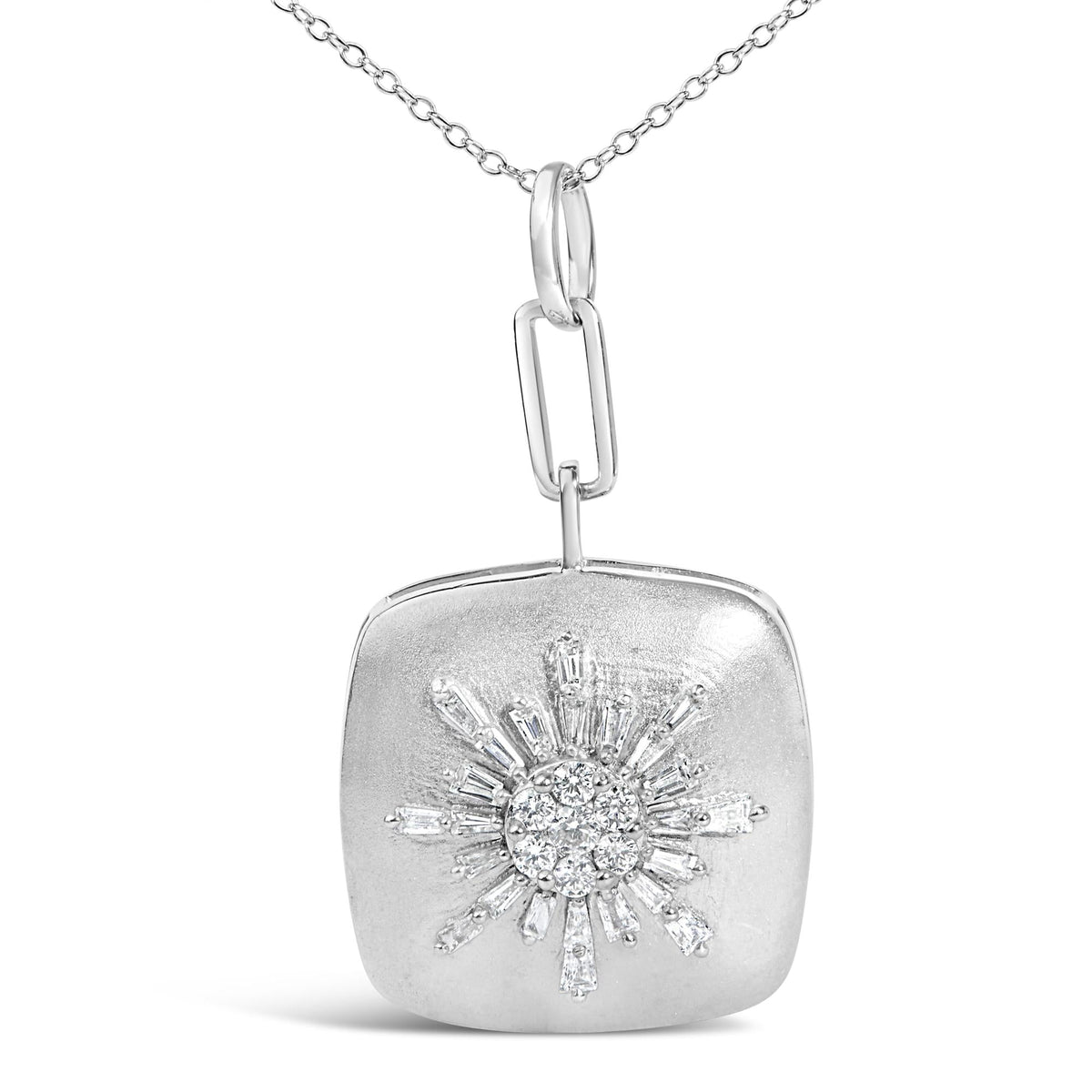 Sterling Silver 1/2 Cttw Diamond Sunburst Medallion Pendant Necklace Cable Chain