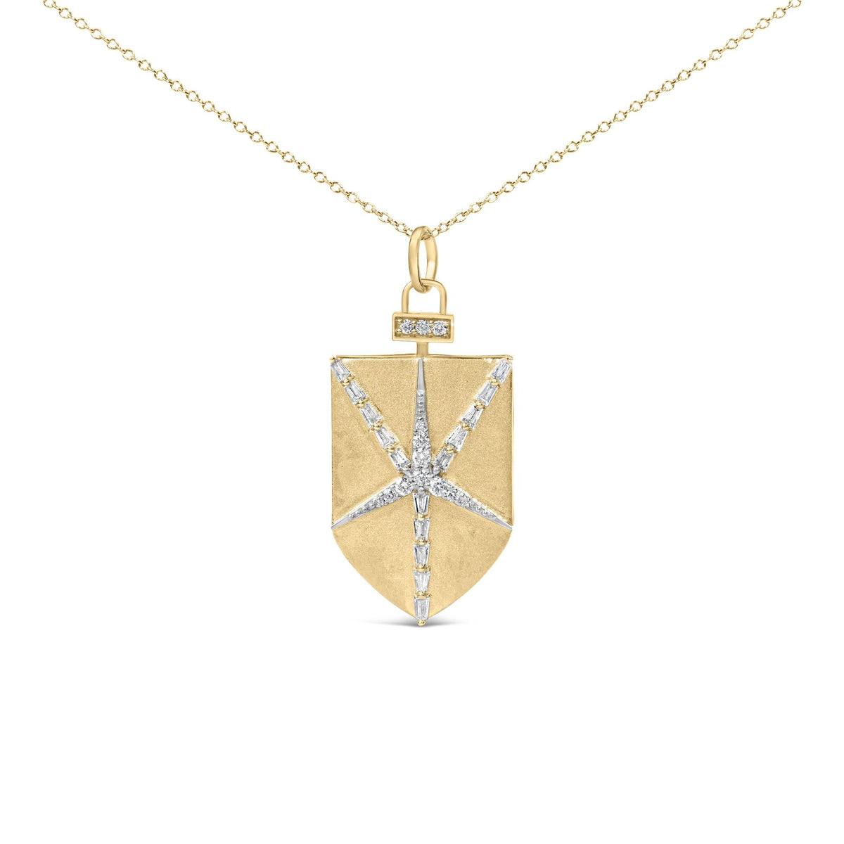 14KT Yellow Gold Plated Sterling Silver 1/2 Cttw Diamond Shield Star Medallion Pendant Necklace
