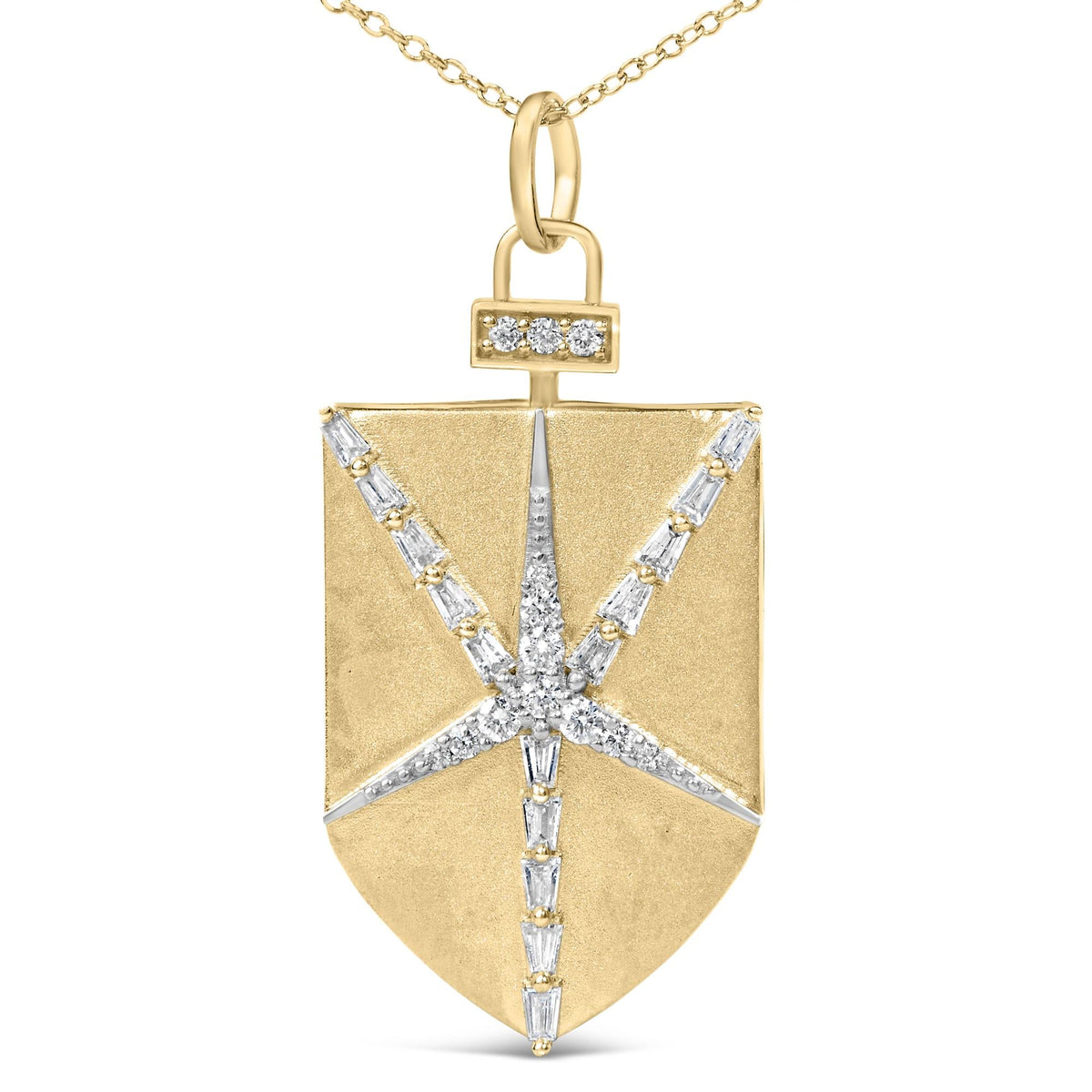14KT Yellow Gold Plated Sterling Silver 1/2 Cttw Diamond Shield Star Medallion Pendant Necklace