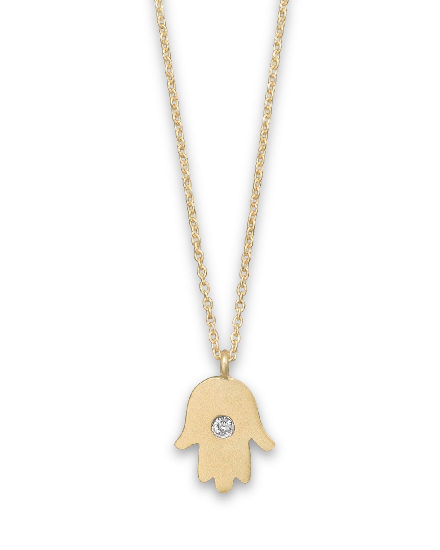 14K Yellow Gold Hamsa Necklace, 16'
