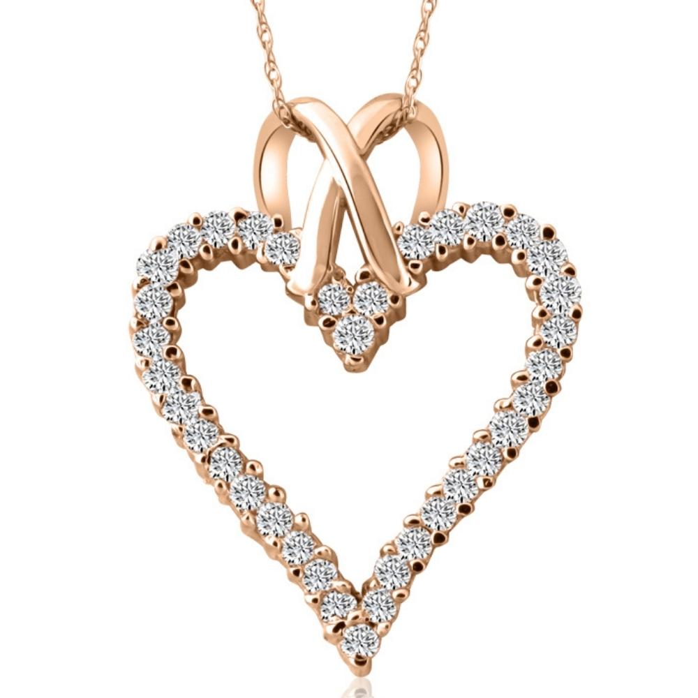 1 1/10ct Diamond Heart Pendant Necklace in 14K White, Yellow or Rose Gold 1 1/4'