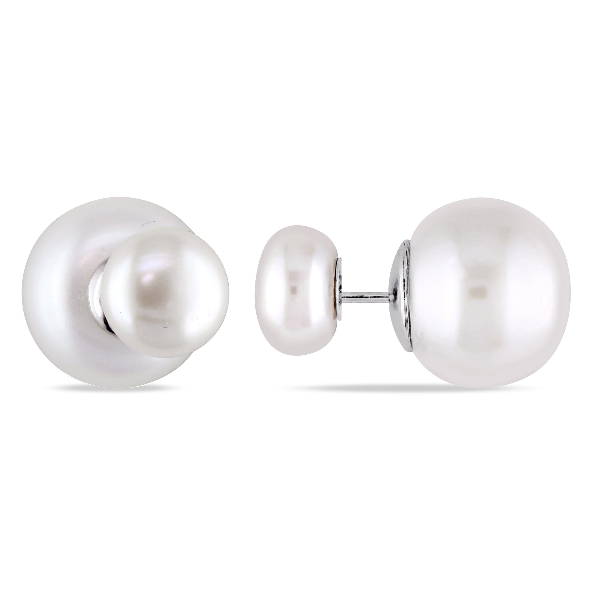 Mimi & Max 8-8.5mm and 12.5-13mm White Cultured Freshwater Pearl Tribal Earrings in Sterling Silver