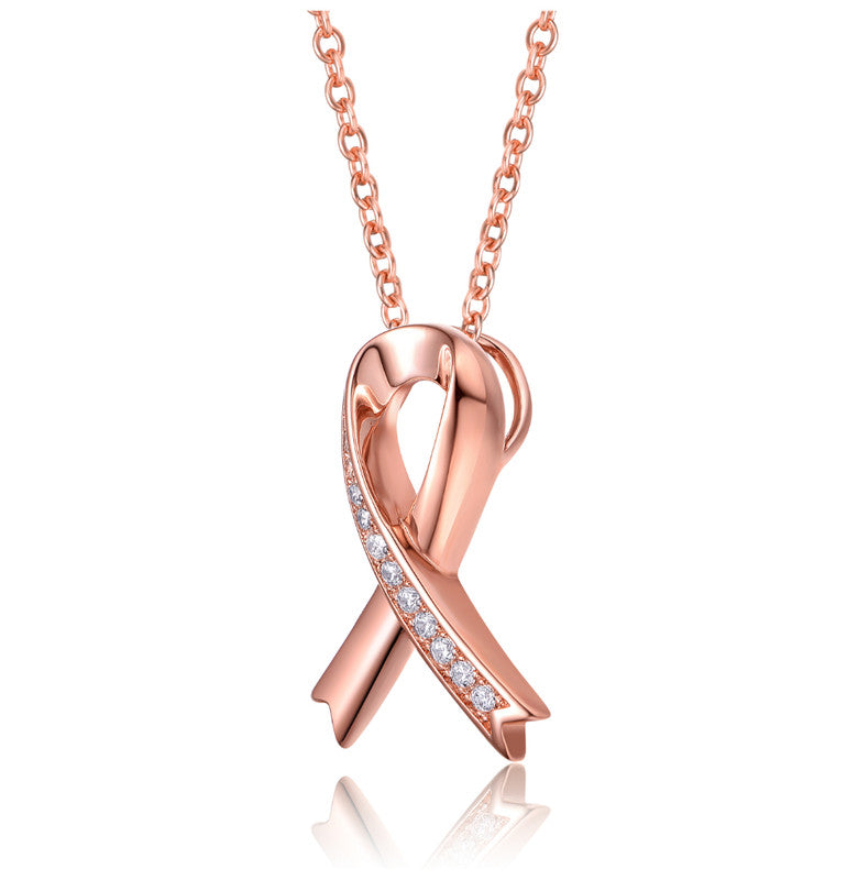 Genevive Jewelry Sterling Silver Rose Gold Plated Cubic Zirconia Loop Necklace