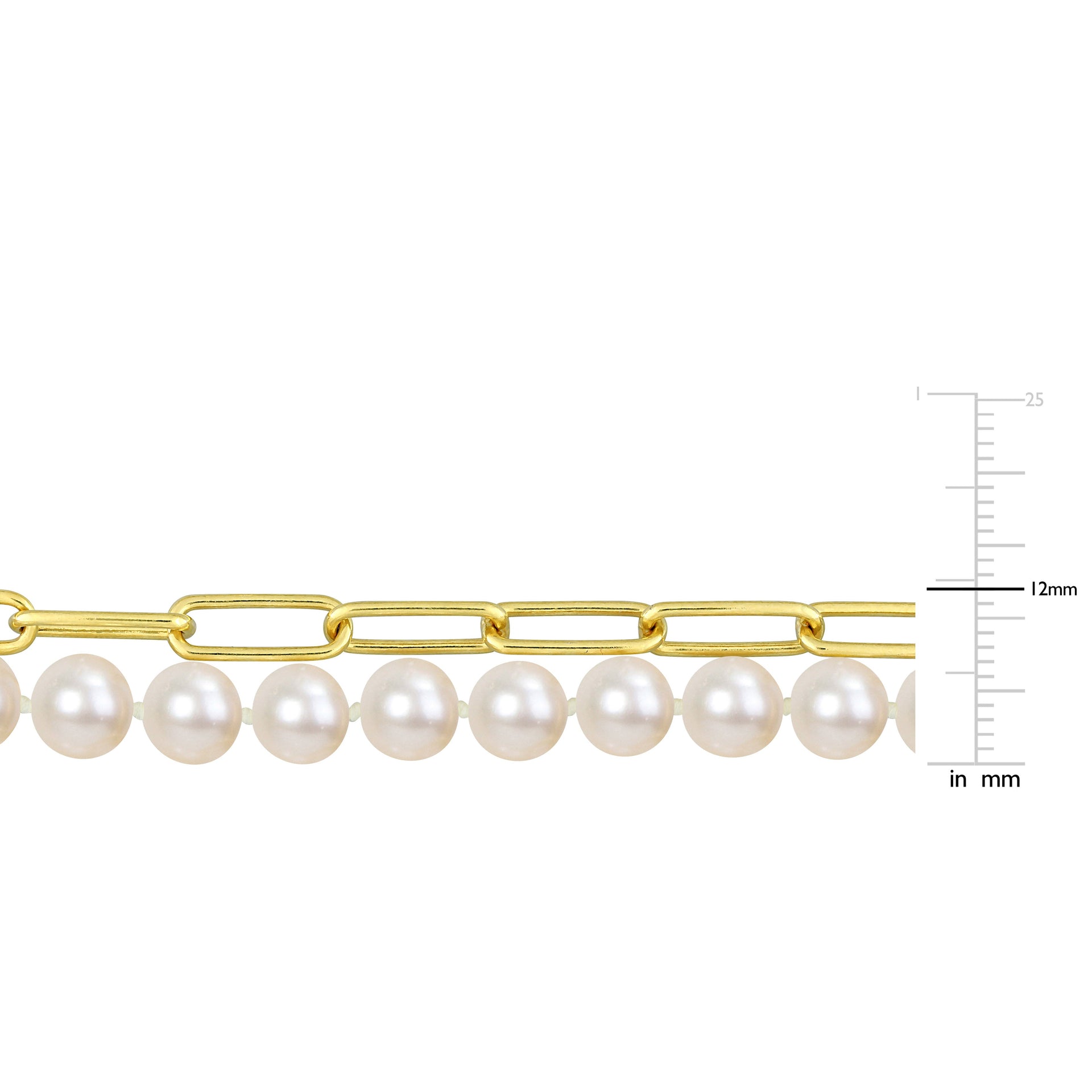 7-7.5 MM Cultured Freshwater Pearl and 5 MM Link Chain Layered Necklace in 18k Gold Plated Sterling Silver