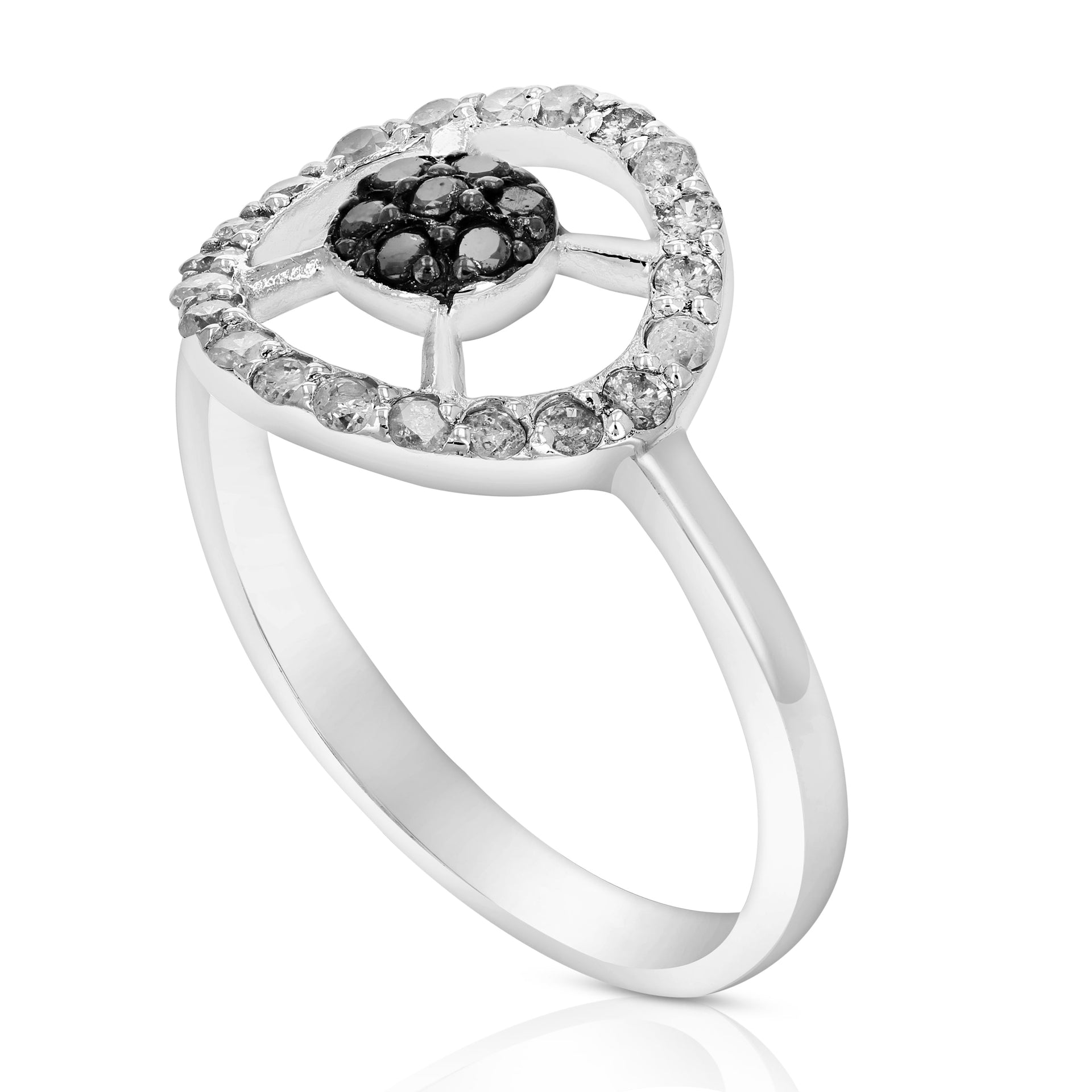 2/5 cttw Black and White Diamond Circle Ring .925 Sterling Silver Rhodium