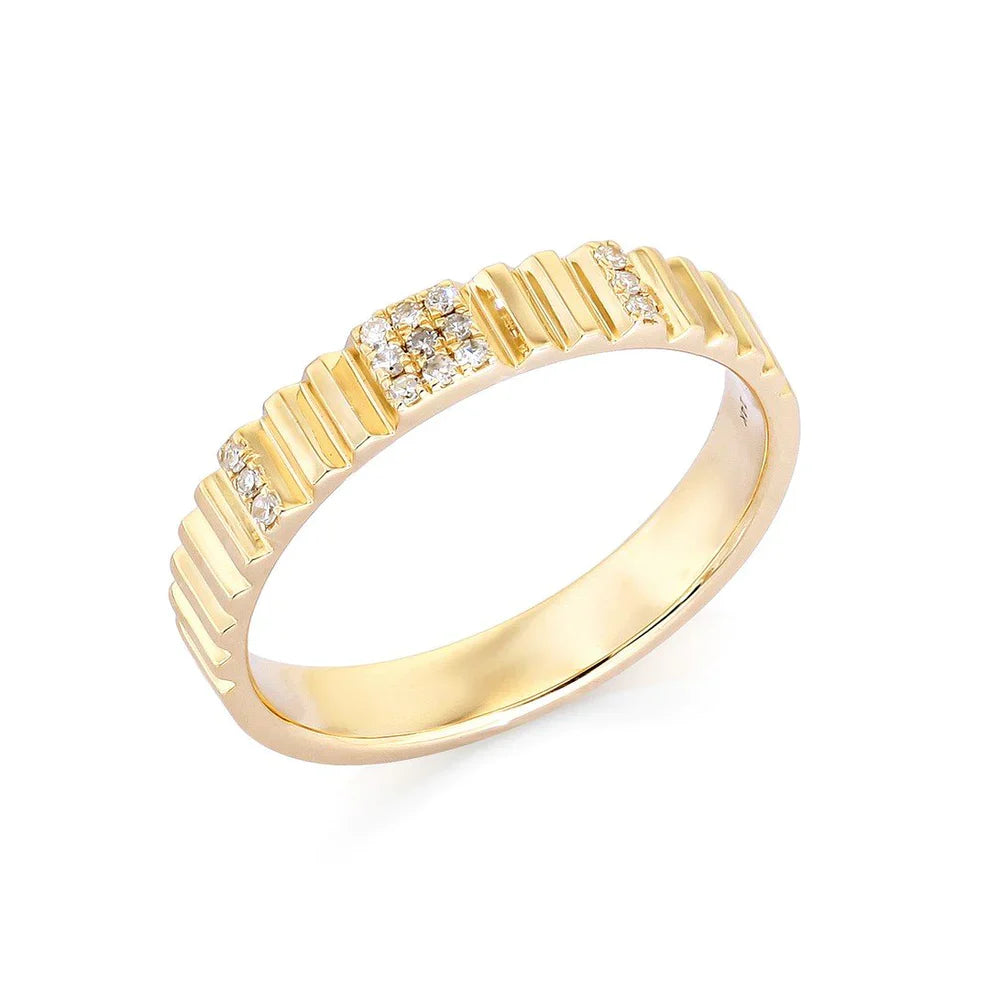Gold Pave Diamond Textured Spaced Ring