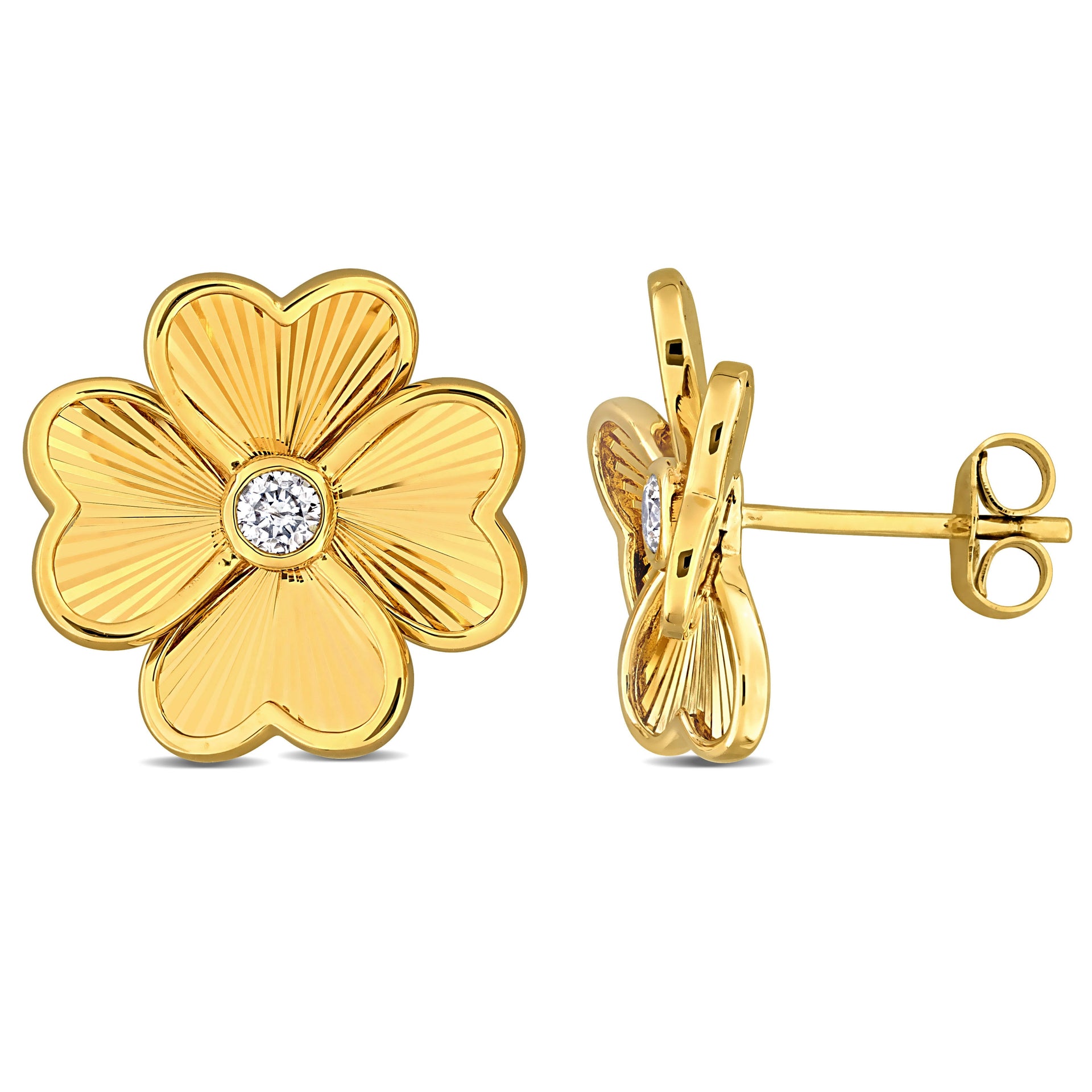 Mimi & Max 1/7ct TW Diamond Flower Stud Earrings in 10k Yellow Gold