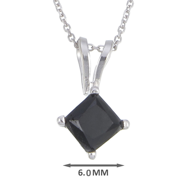 2.50 cttw Princess Cut Black Diamond Pendants Sterling Silver With 18 Inch Chain