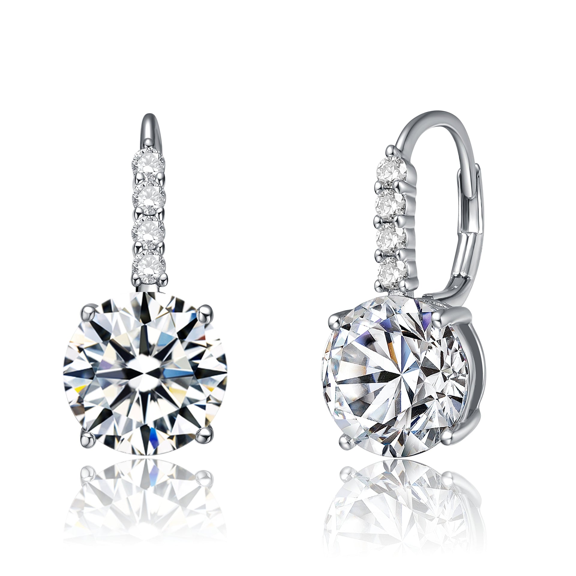 Sterling Silver White Gold Plating with Clear Cubic Zirconia Hinge Back Earrings