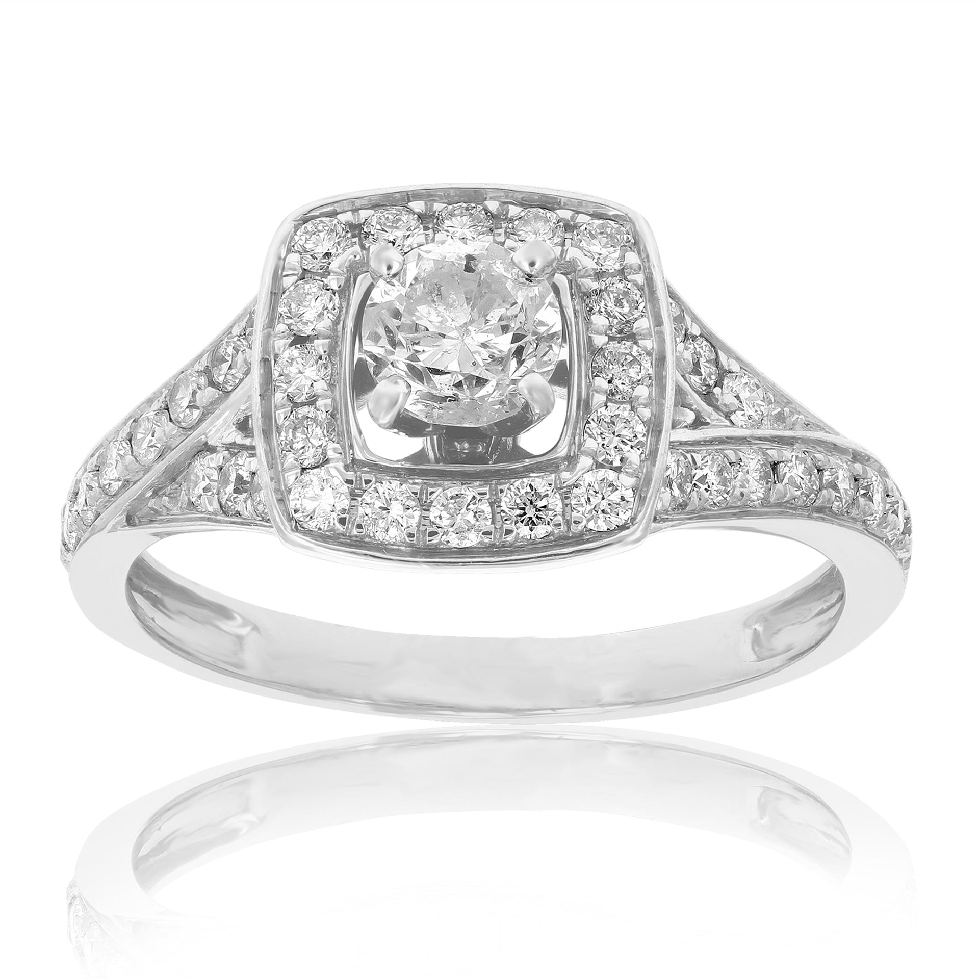 1 Cttw Diamond Halo Wedding Engagement Ring 14K White Gold Cushion Prong Set