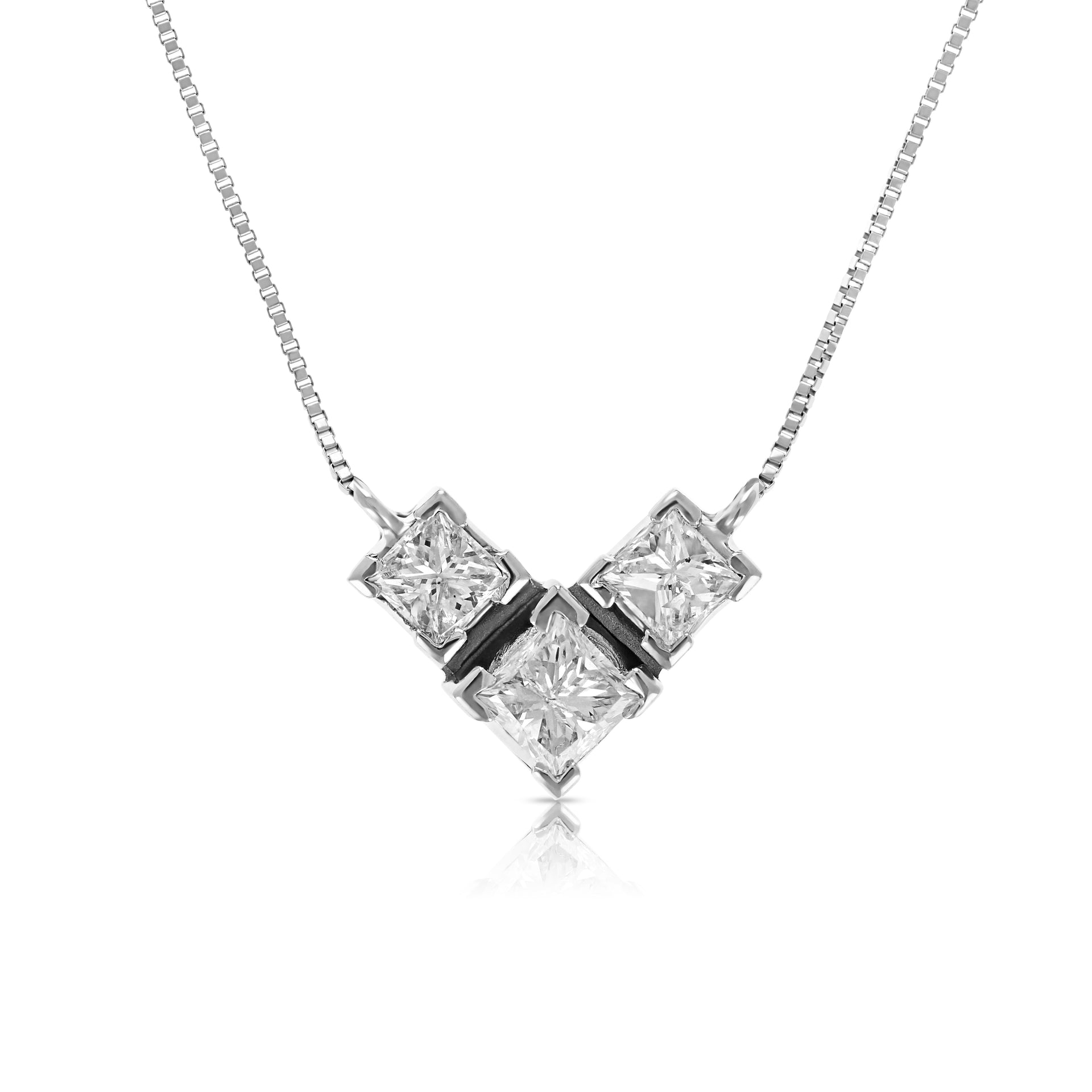 3/4 cttw 3 Stone Princess Cut Diamond Pendant Necklace 14K White Gold with Chain