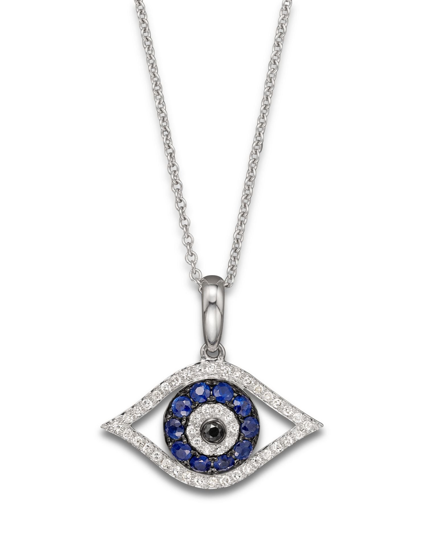 Diamond and Blue Sapphire Evil Eye Pendant Necklace in 14K White Gold, 18' - Exclusive