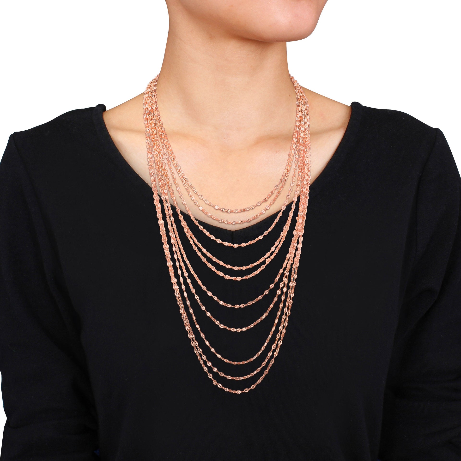 Mimi & Max Multi-Strand Chain Necklace in Rose Plated Sterling Silver - 18 in