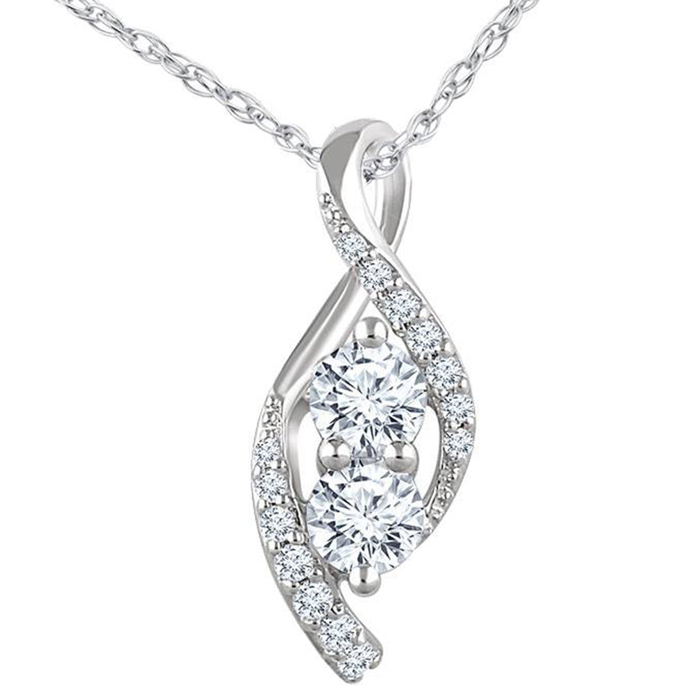 5/8 ct Two Stone Diamond Freeform Pendant 10k White Gold 5/8' Tall