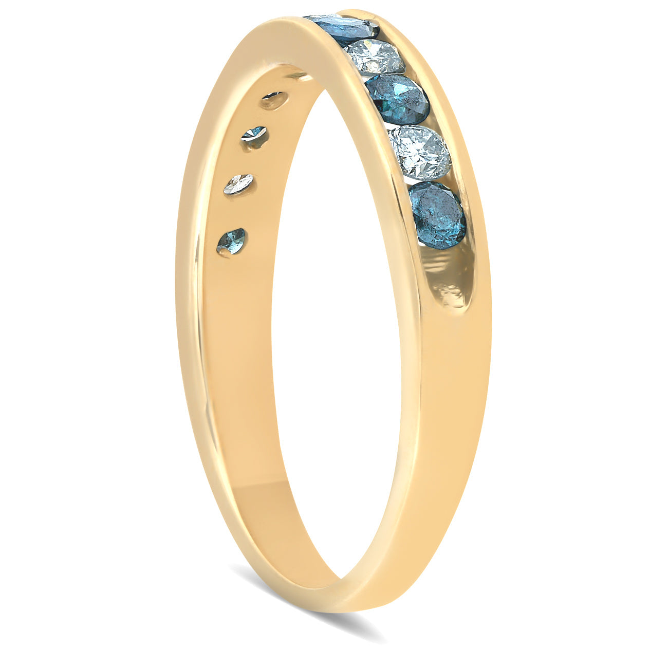 1/2 CT Blue & White Diamond Channel Set Ring 14K Yellow Gold