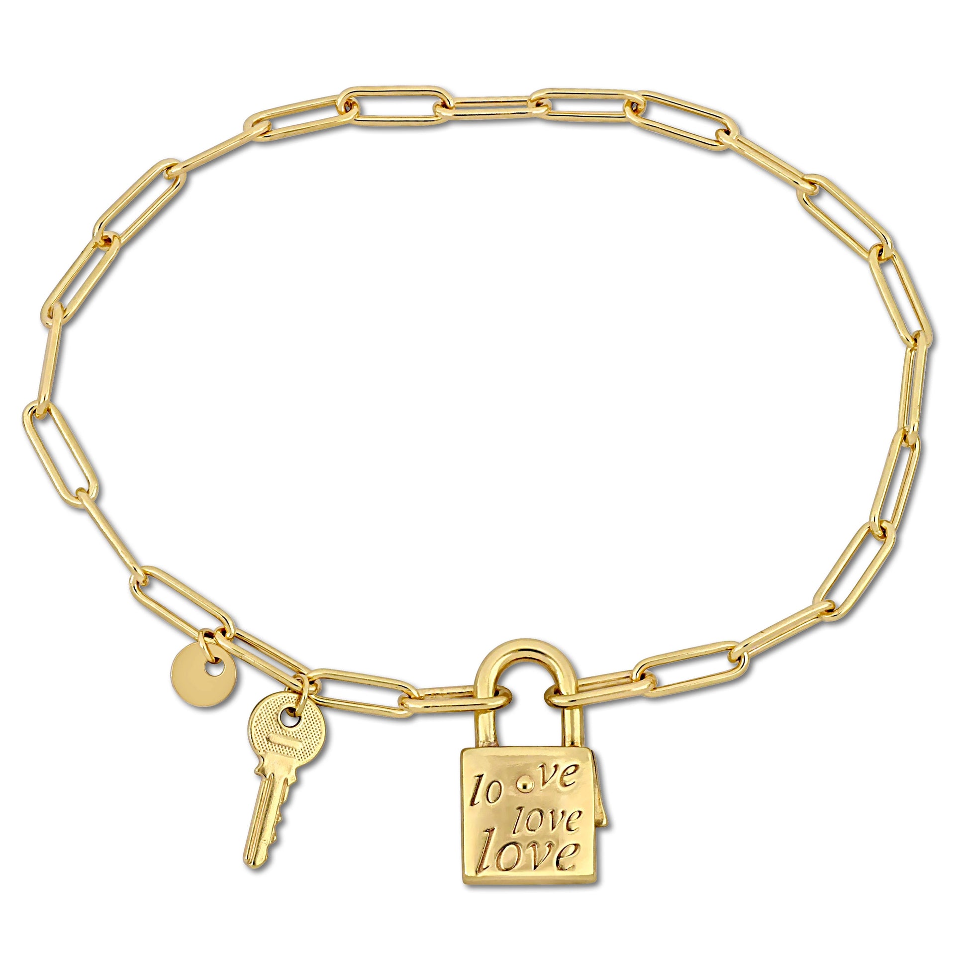 Mimi & Max Lock and Key Charm Paper Clip Bracelet in Yellow Silver - 7.5 in.