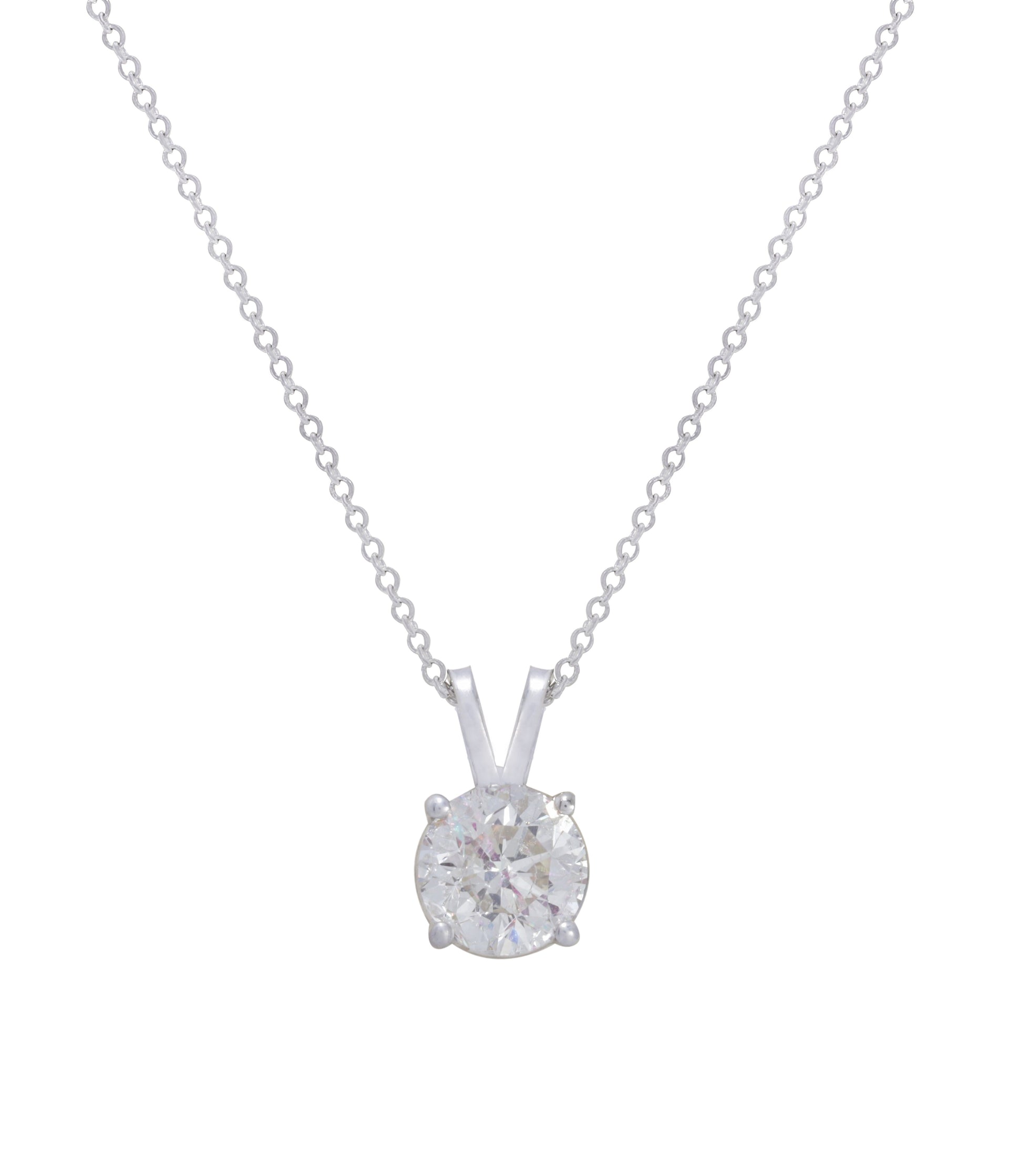 14kt white gold solitaire diamond pendant containing 1.53 ct of clarity enhanced diamond