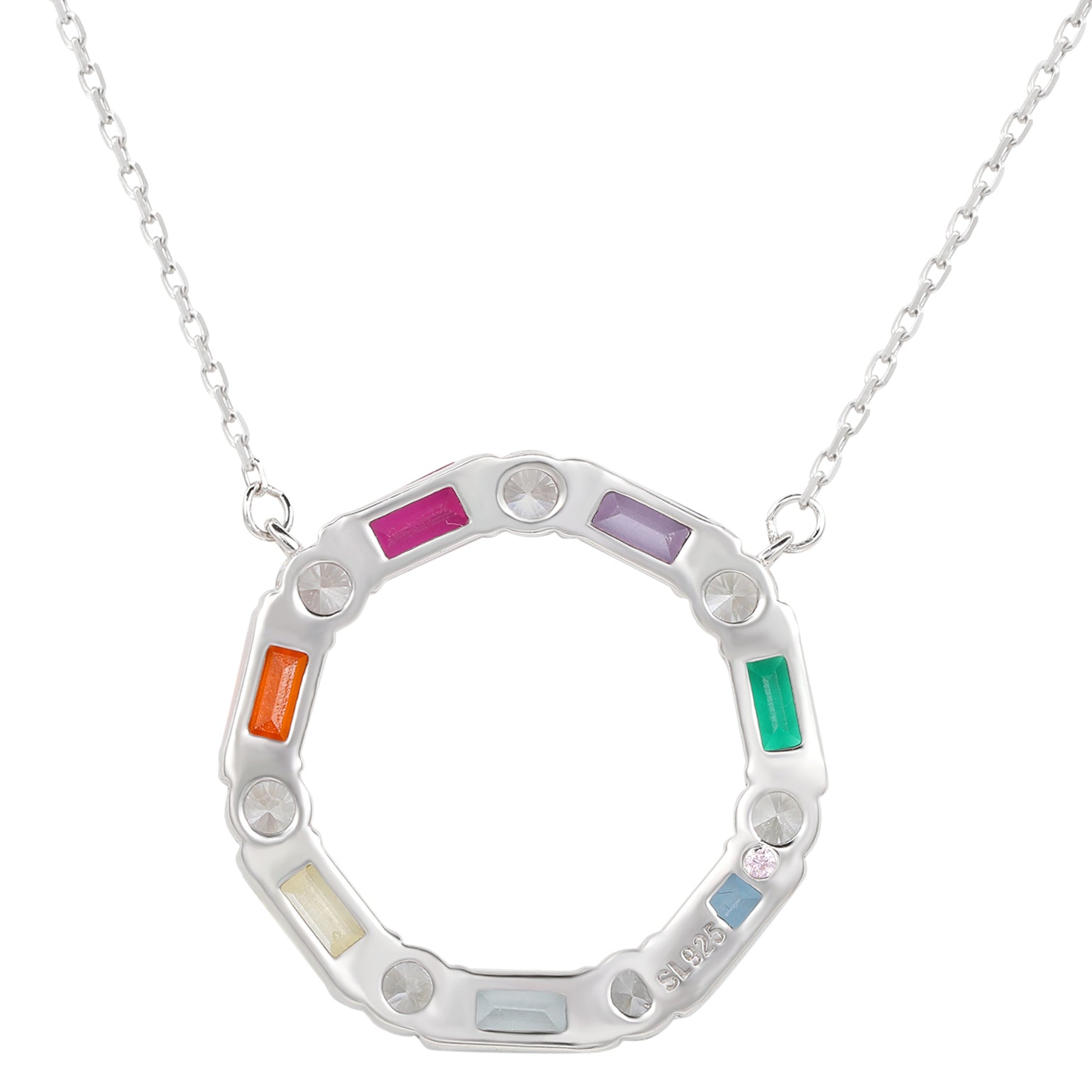 Suzy Levian Sterling Silver Rainbow & White Cubic Zirconia Alternating Circle Eternity Necklace