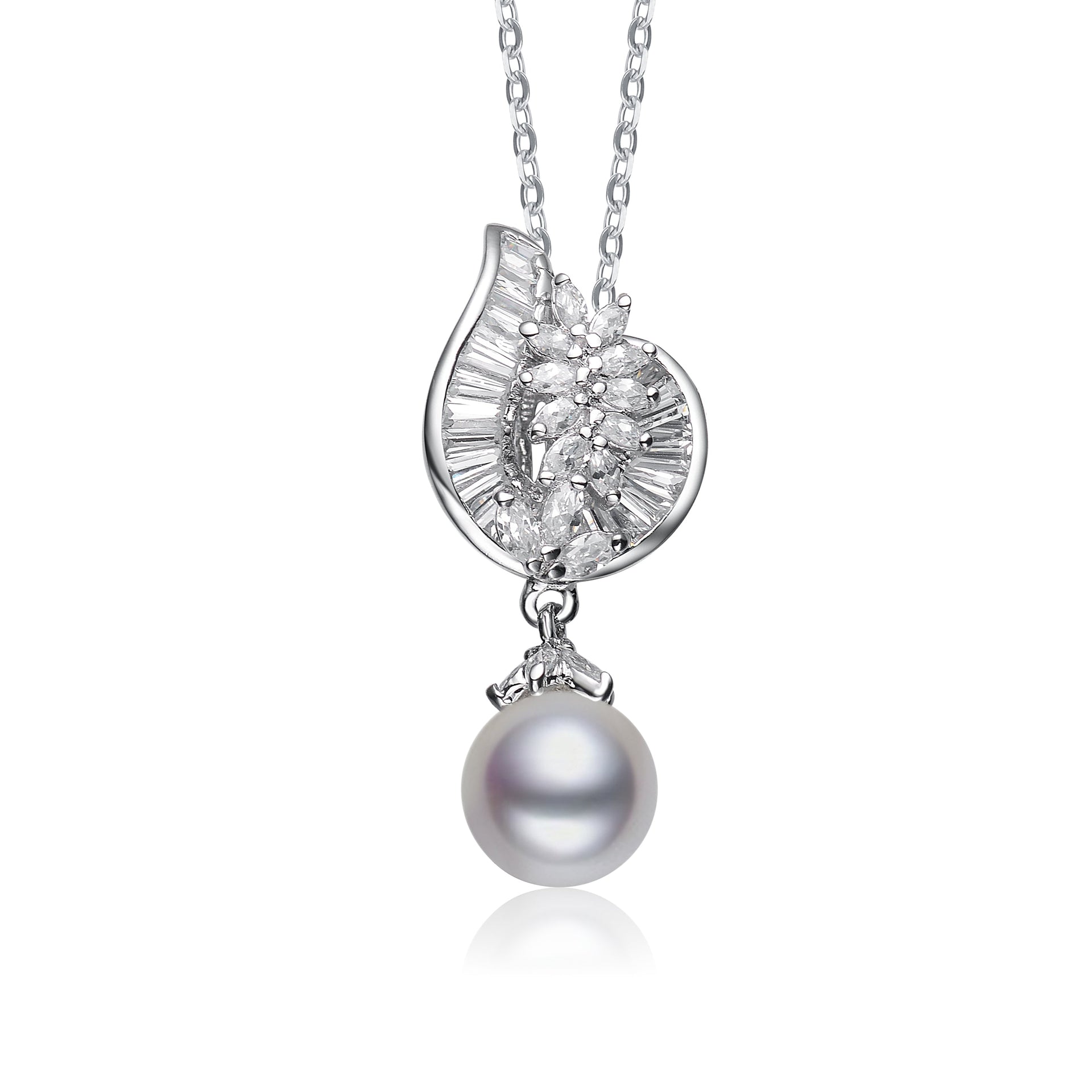 Cz Sterling Silver Pearl Drop Pendant
