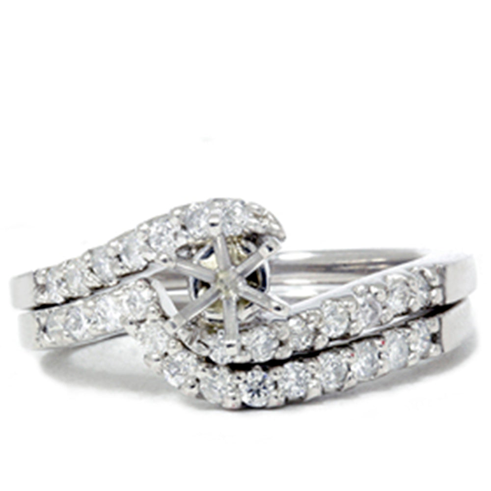 1/2 CT Semi Mount Engagement Curved Wedding Ring Set 14K