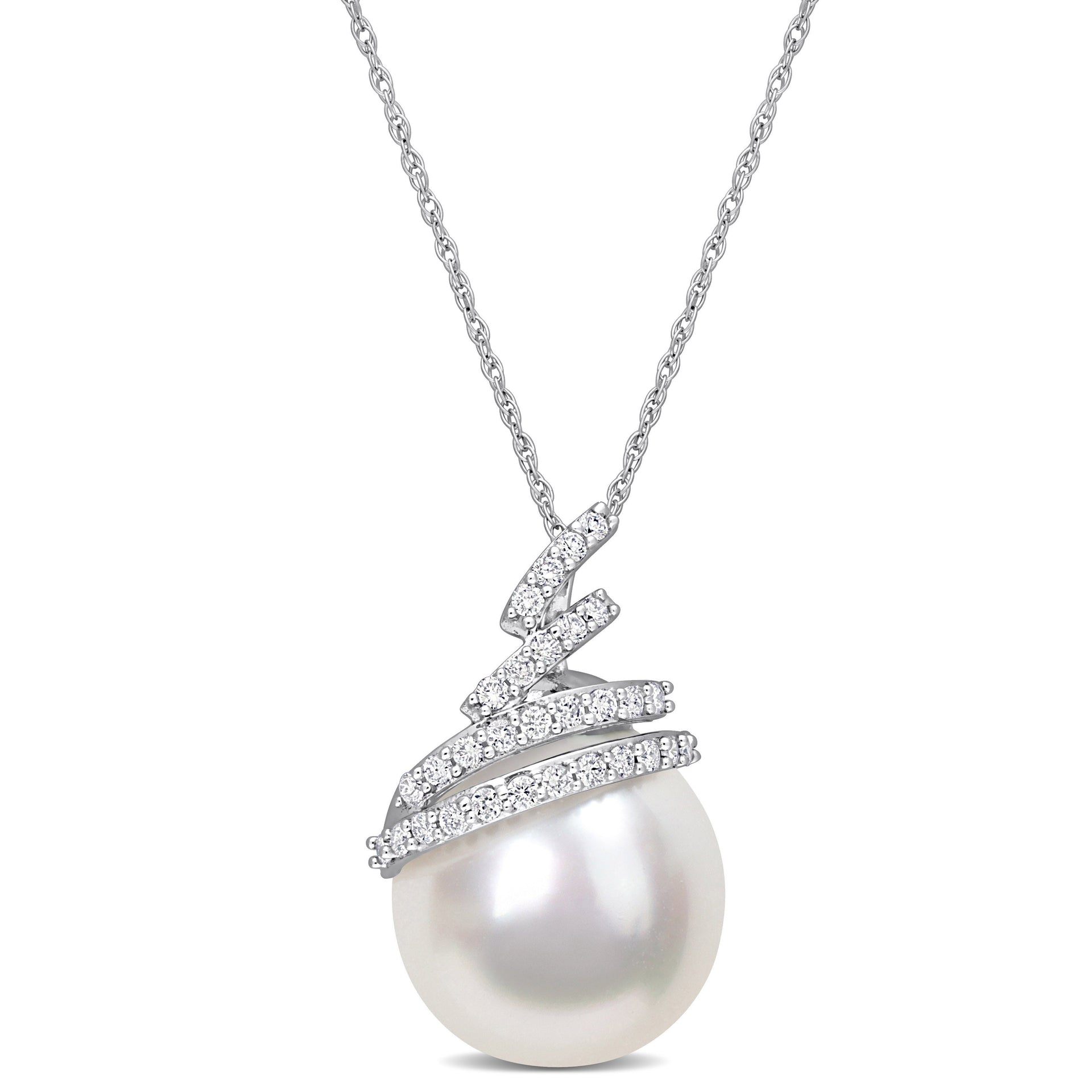 12-12.5mm South Sea Cultured Pearl and 1/4 ct TDW Diamond Drop Pendant with Chain in 10k White Gold