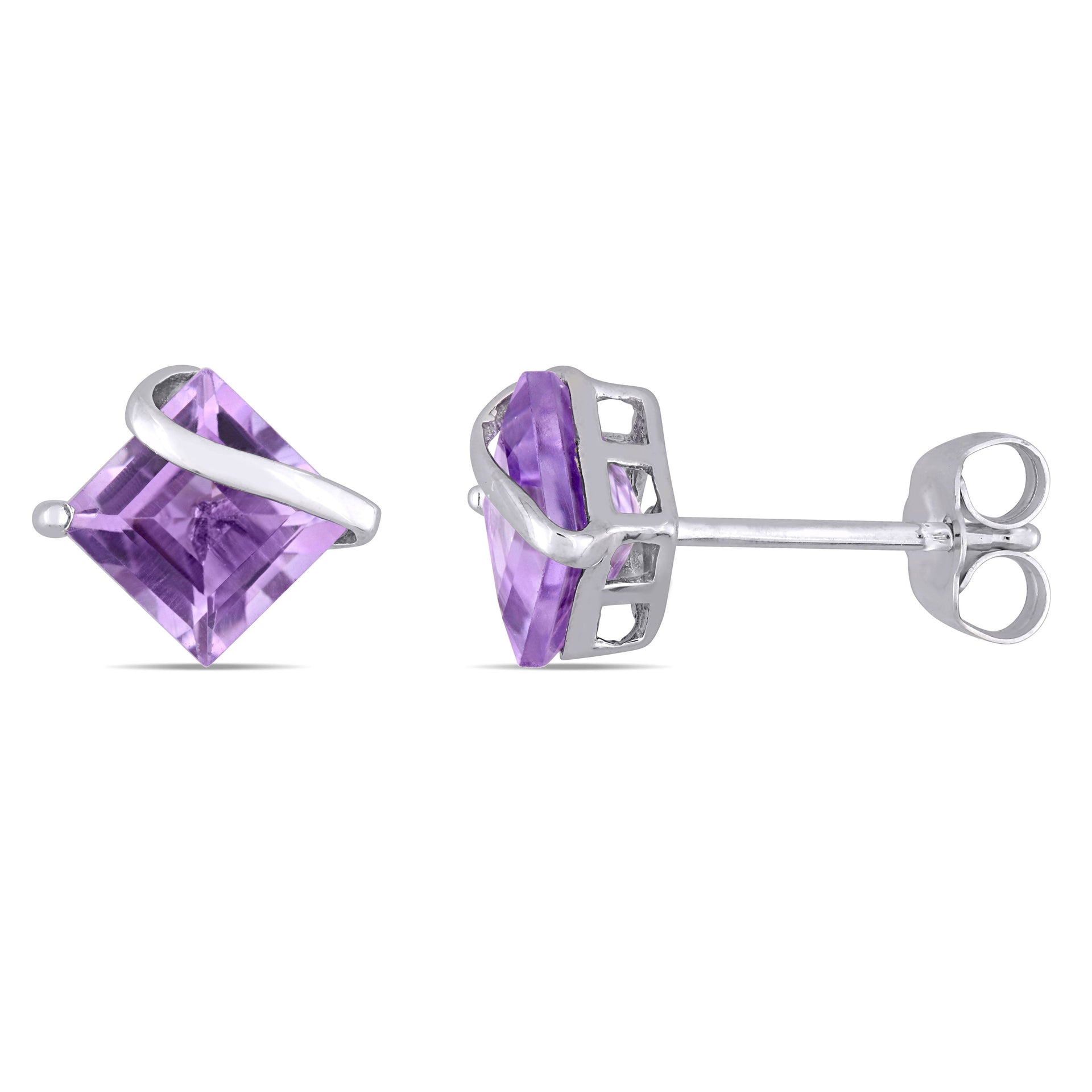 Mimi & Max Square Amethyst Stud Earrings in 10k White Gold