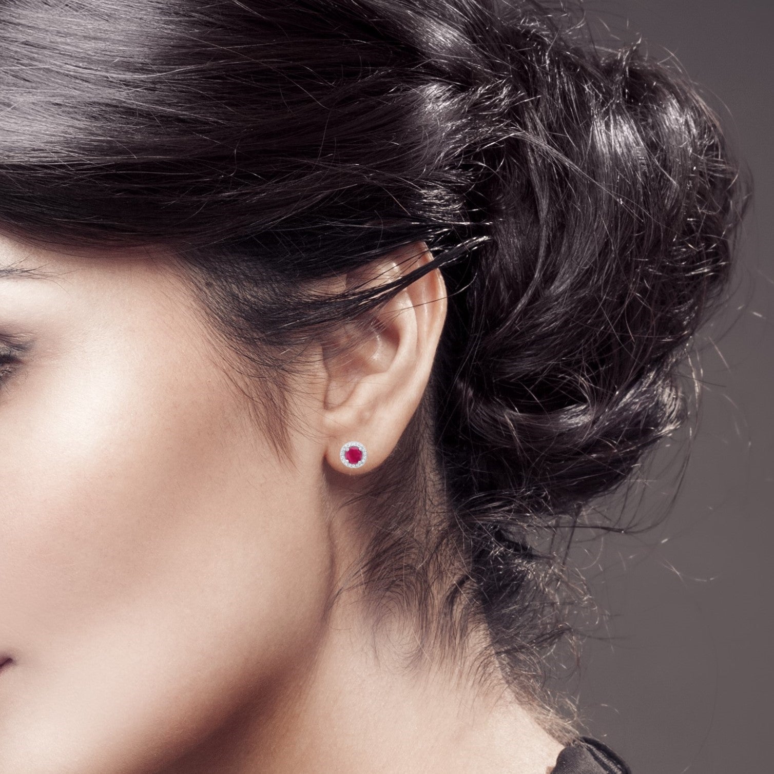 Sterling Silver Round Genuine Gemstone and White Topaz Earring 4mm