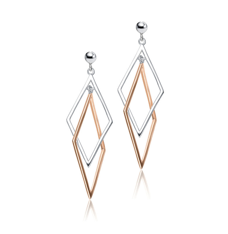 Sterling Silver Two-Tone Rhombus Dangling Earrings