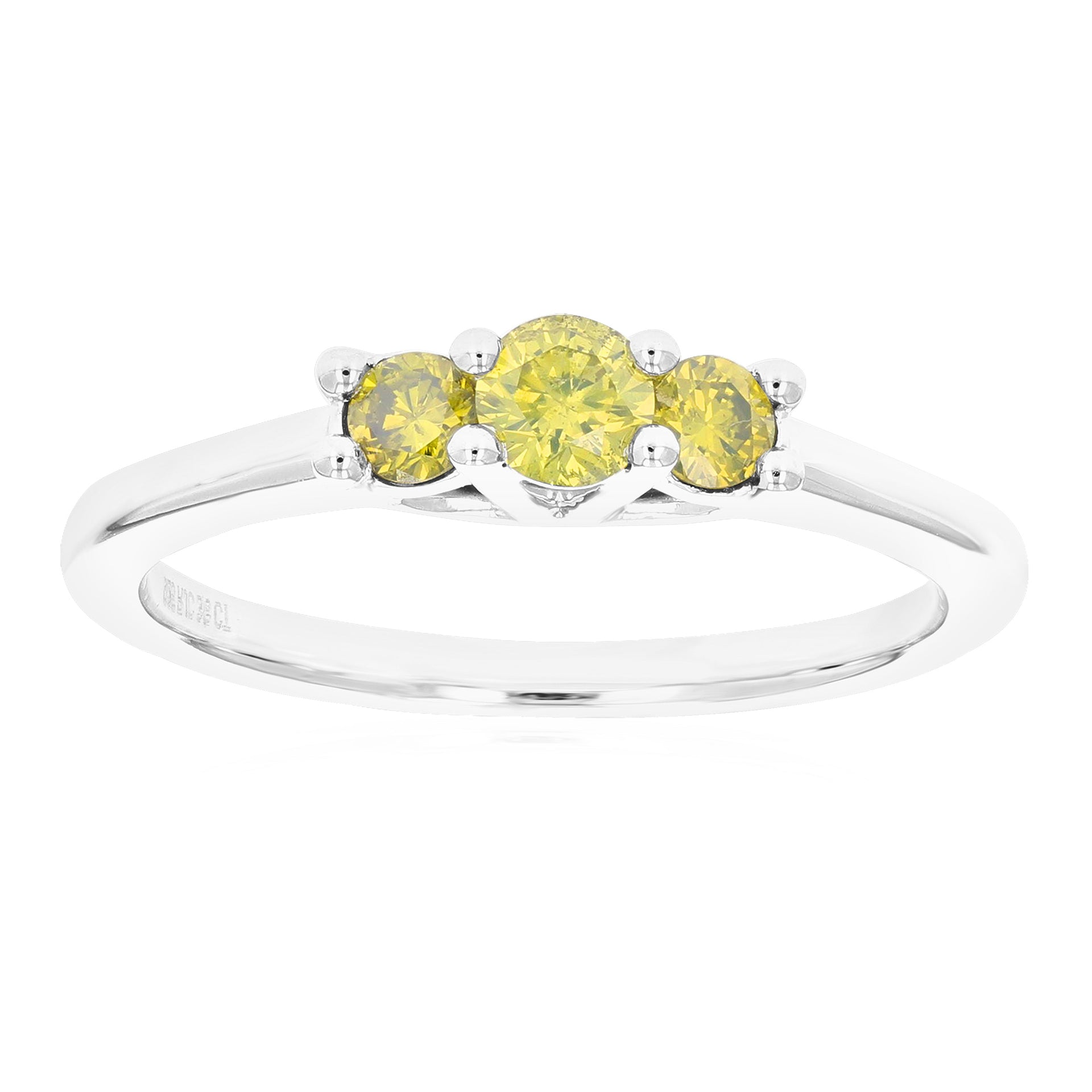 3/8 Cttw 3 Stone Round Yellow Diamond Engagement Ring .925 Sterling Silver Prong Set