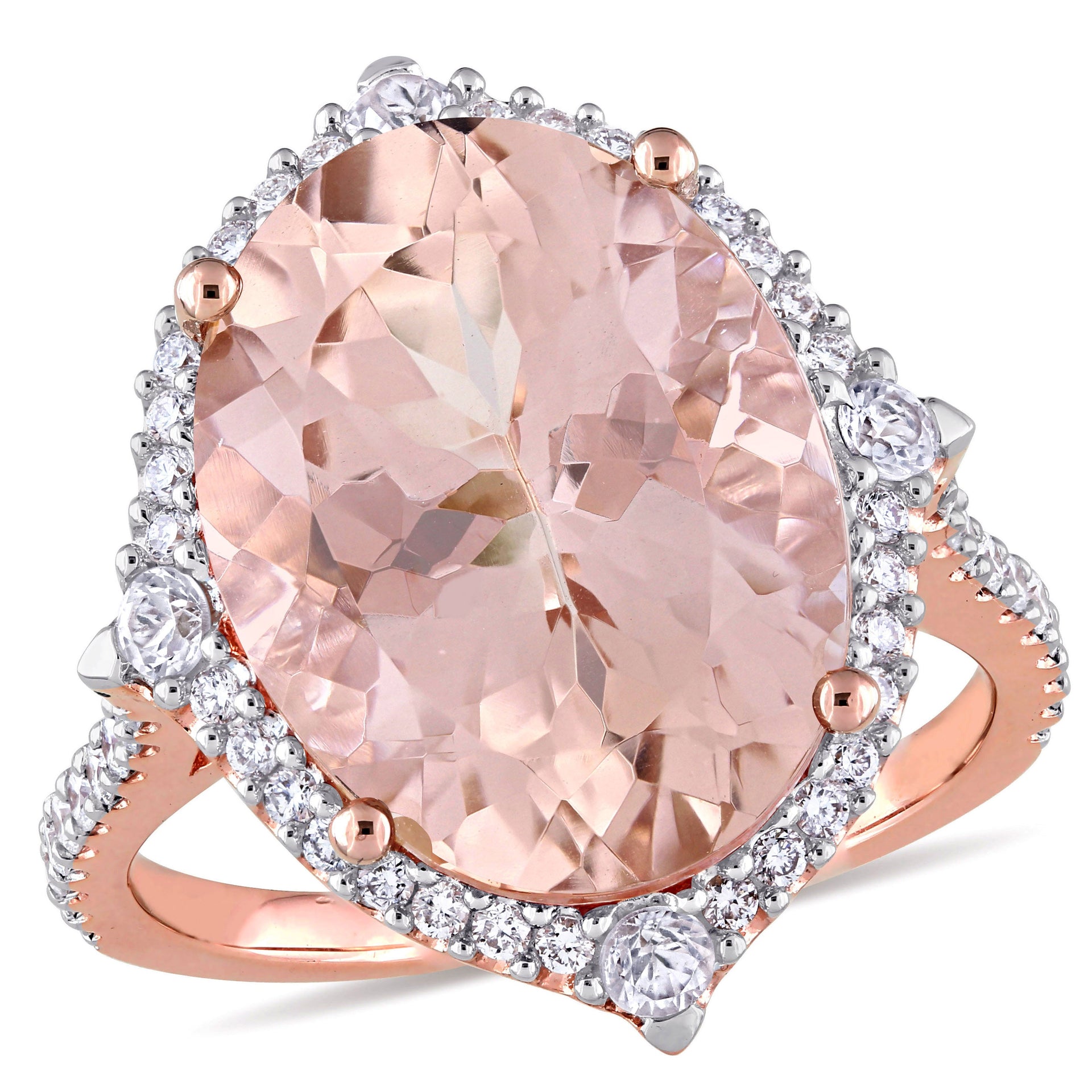 9 7/8 ct TW Oval-Cut Morganite White Sapphire and 3/8 ct TW Diamond Ring in 14k Rose Gold