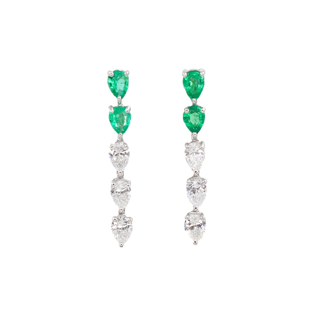 Gold Five Pear Diamond and Emerald Drop Earring