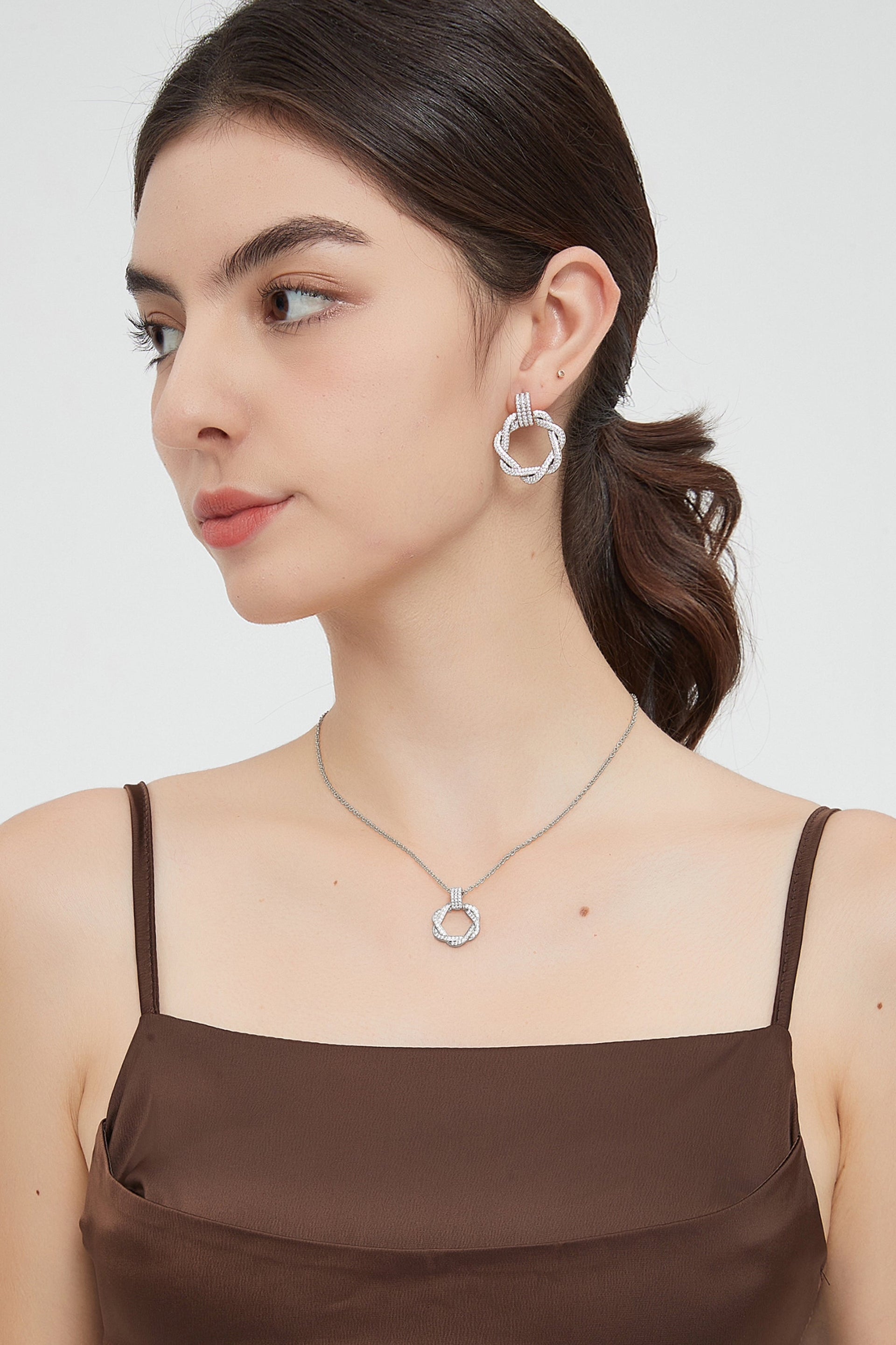 Ysabel Pavé Eternity Twist Hoop Pendant Necklace