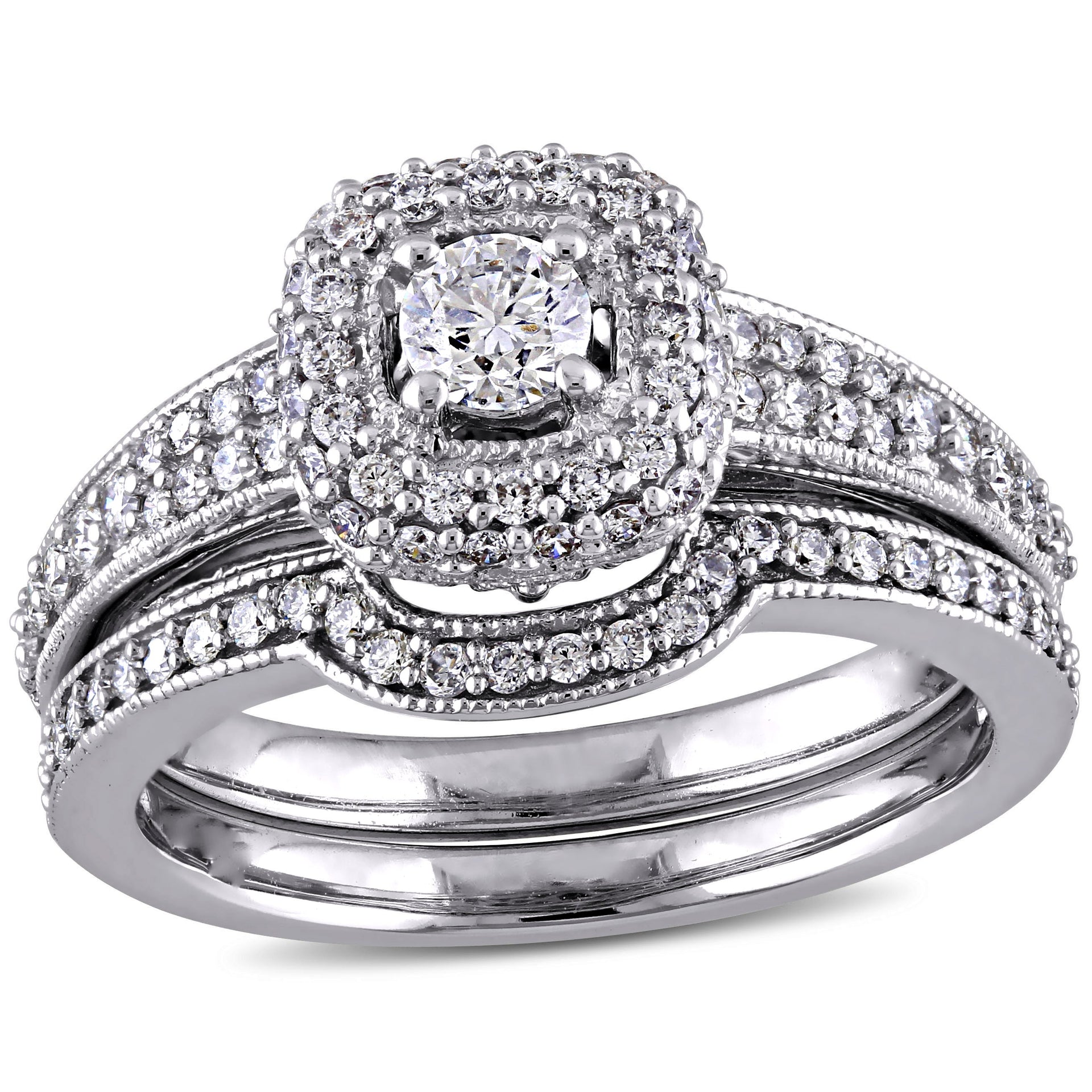 Mimi & Max 4/5ct TW Diamond Halo Bridal Set 14k White Gold