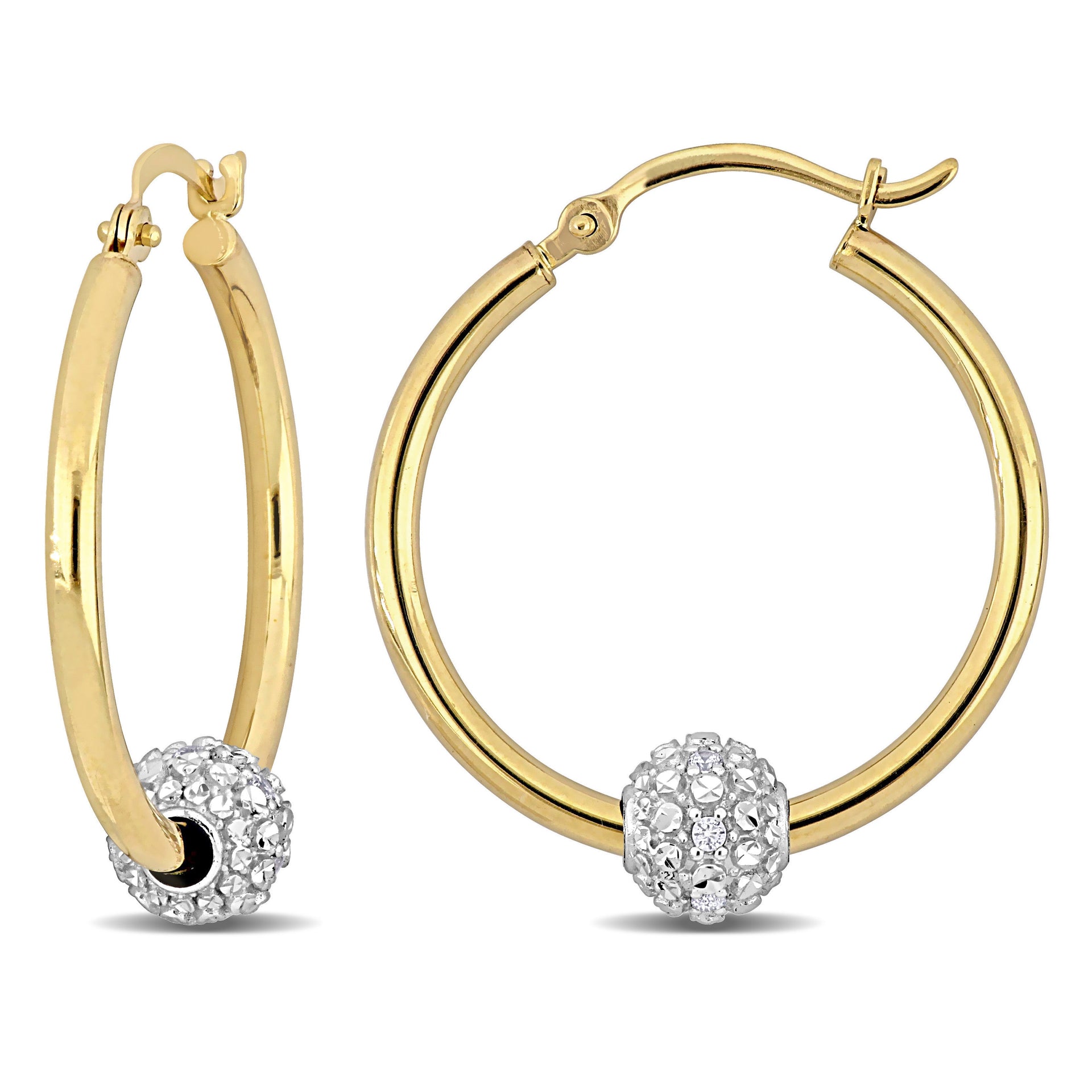 Mimi & Max 1/8 ct TGW Cubic Zirconia Beaded Hoop Earrings in 14k Yellow Gold